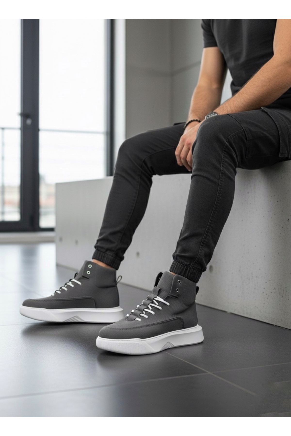 Bağcıklı Erkek Spor Bot FÜME (BEYAZ TABAN) - Görsel 5