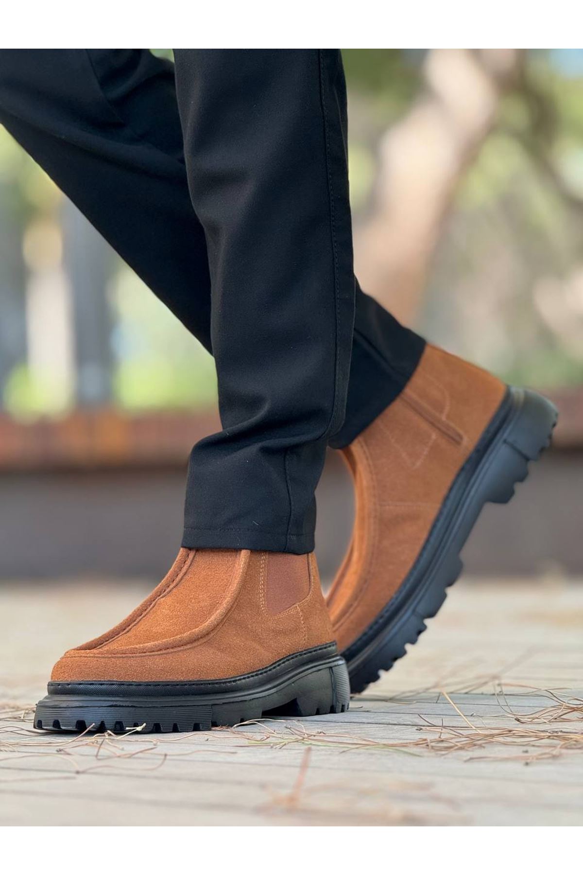 Fermuarlı Erkek Düz Bot Taba Süet - Görsel 2
