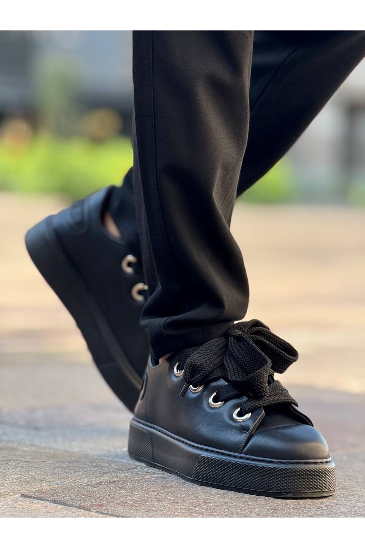 Bağcıklı Erkek Günlük Ayakkabı Siyah (Siyah Taban) - Görsel 4