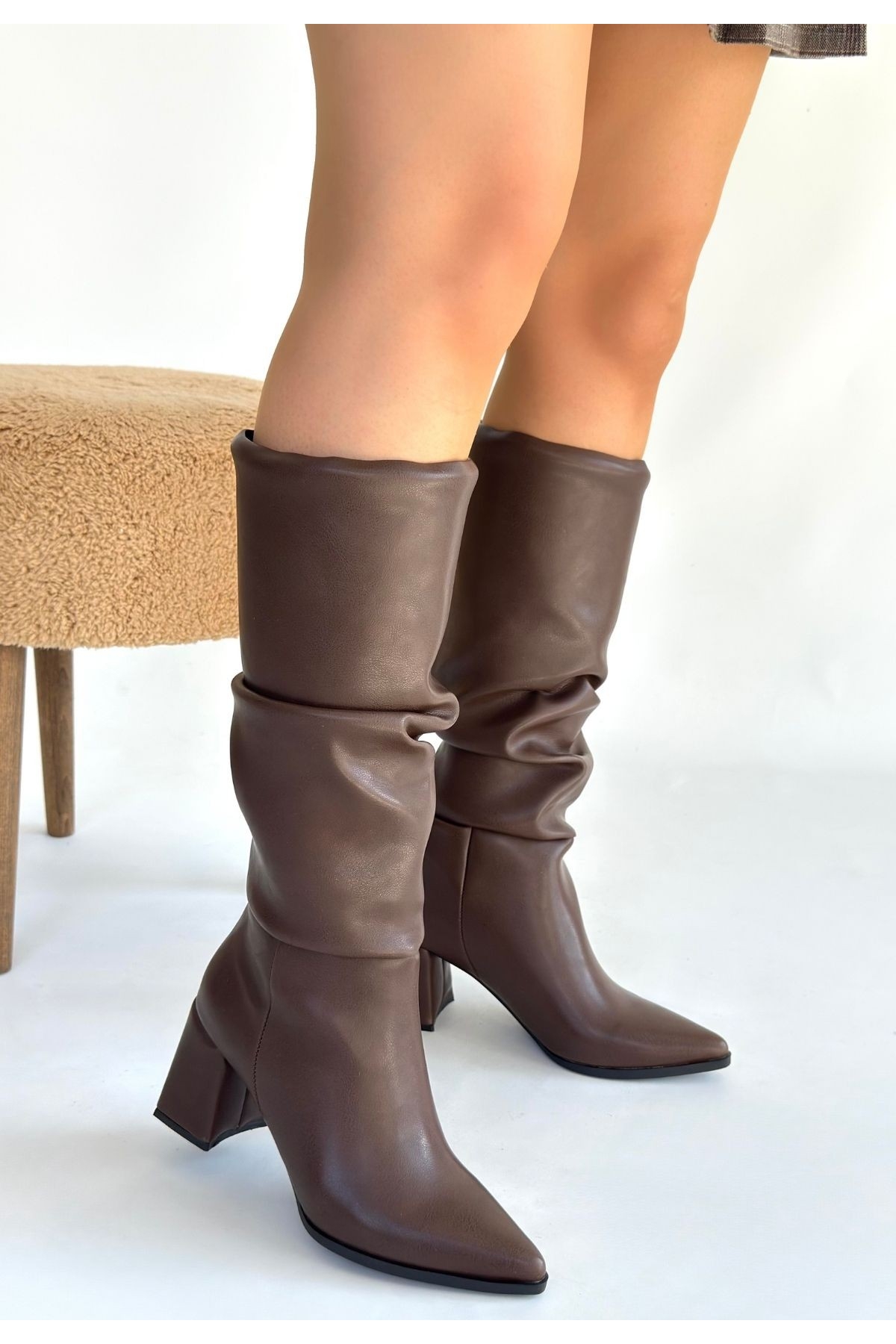 Pabucmarketi Pabucmarketi Kahverengi Kadın Topuklu Çizme Flo'da! Kahverengi - 4. görsel