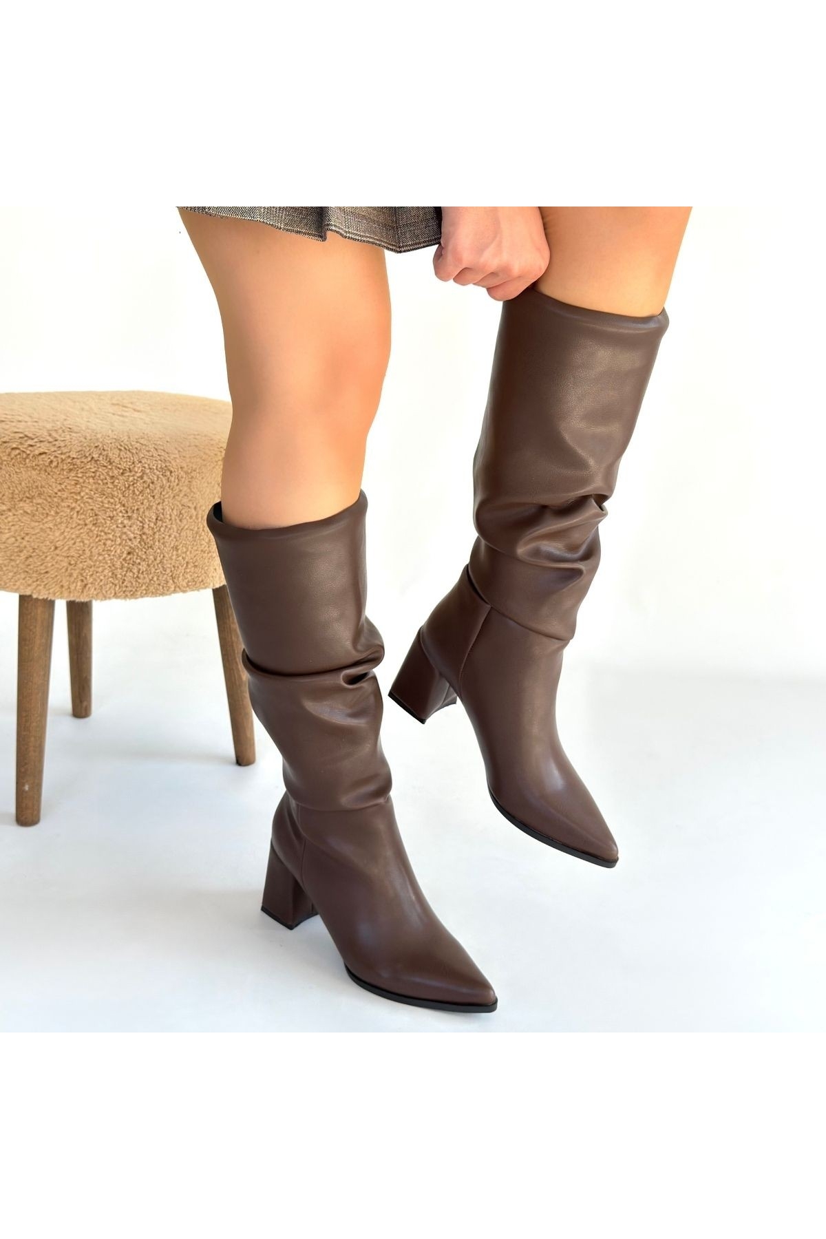 Pabucmarketi Pabucmarketi Kahverengi Kadın Topuklu Çizme Flo'da! Kahverengi - 5. görsel
