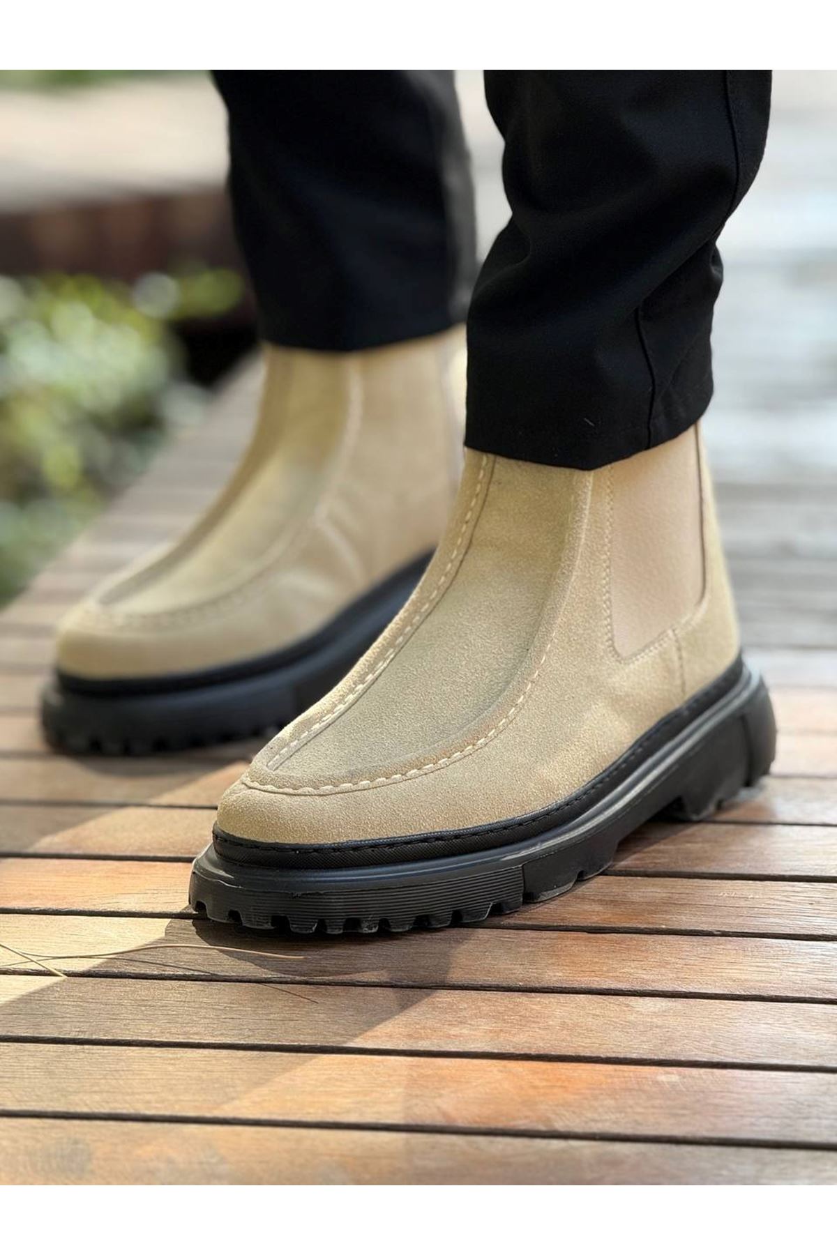 Fermuarlı Erkek Düz Bot Kum Süet - Görsel 2