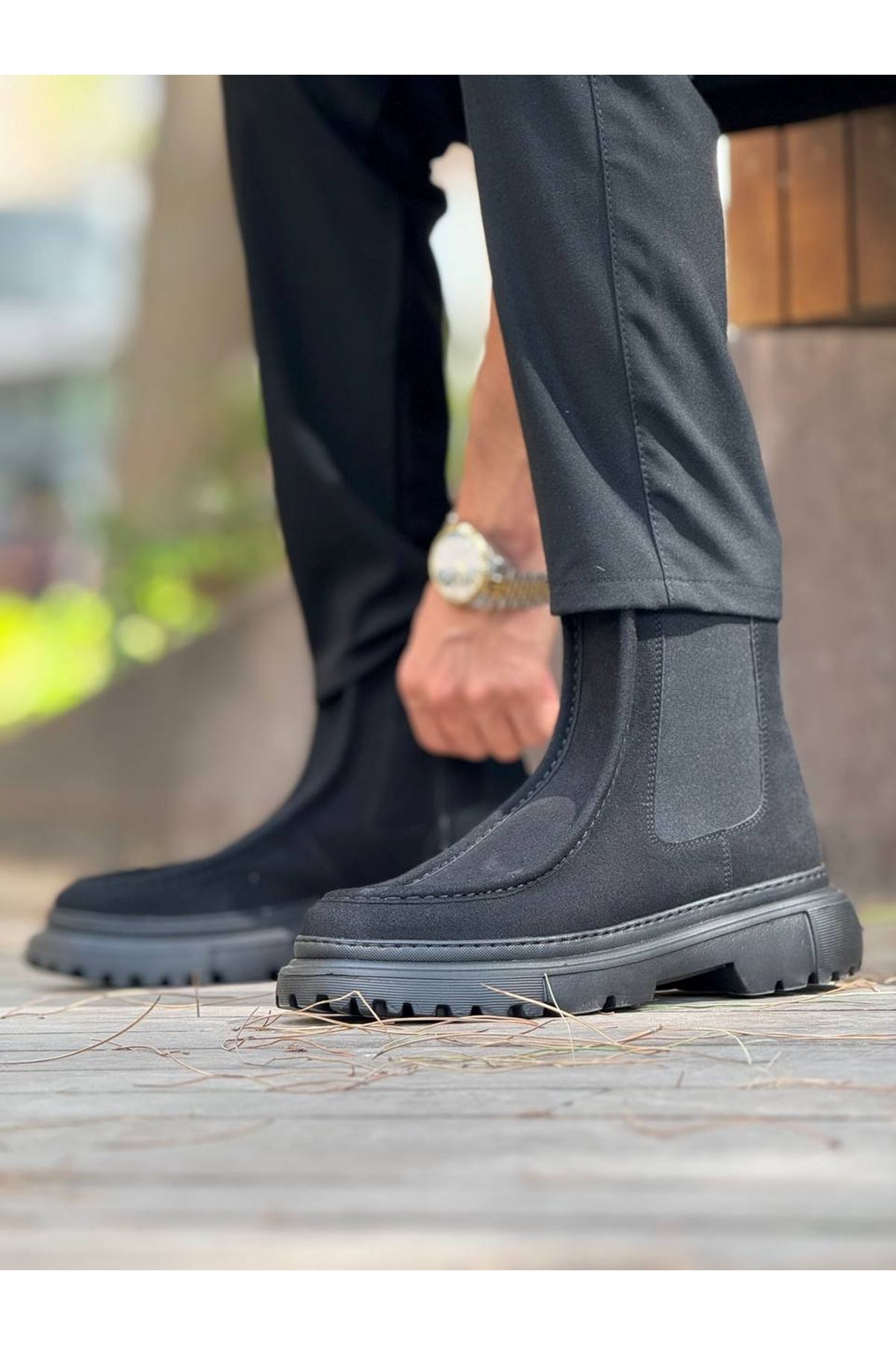 Fermuarlı Erkek Düz Bot Siyah Süet - Görsel 3