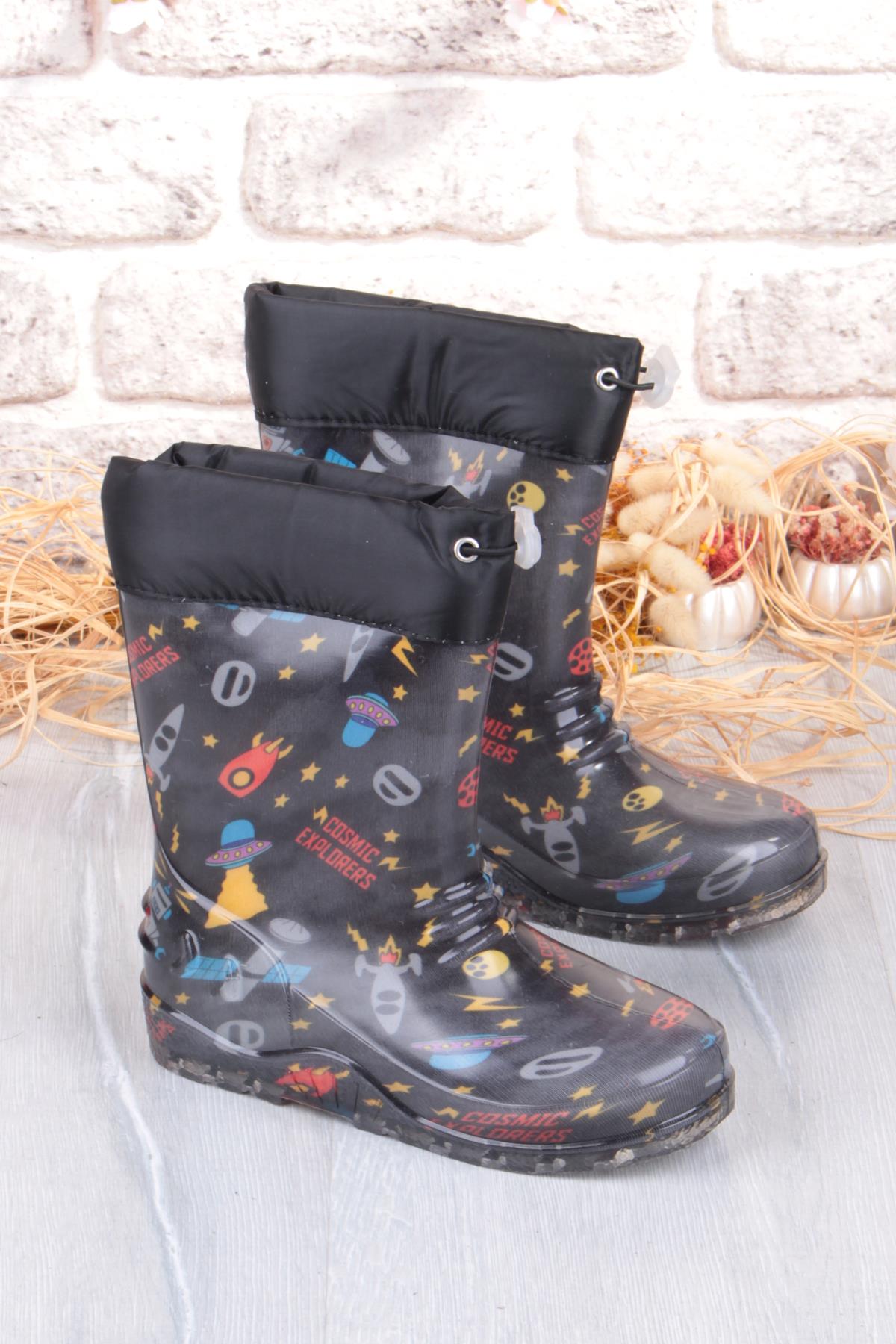 7061 Siyah Füze İçi Peluşlu Su Geçirmez Erkek Çocuk Kar Yağmur Çizmesi - Görsel 2