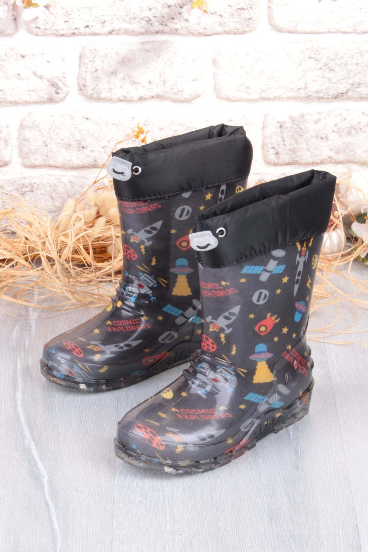 7061 Siyah Füze İçi Peluşlu Su Geçirmez Erkek Çocuk Kar Yağmur Çizmesi - Görsel 4