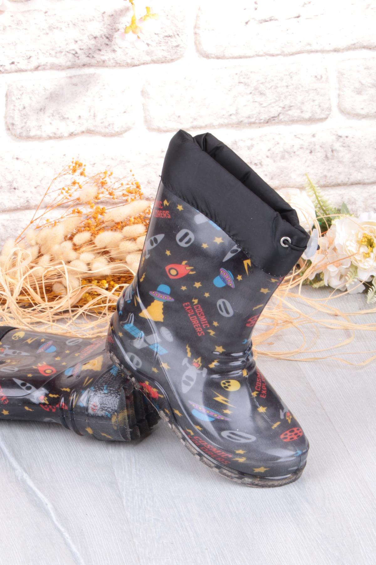 7061 Siyah Füze İçi Peluşlu Su Geçirmez Erkek Çocuk Kar Yağmur Çizmesi - Görsel 6