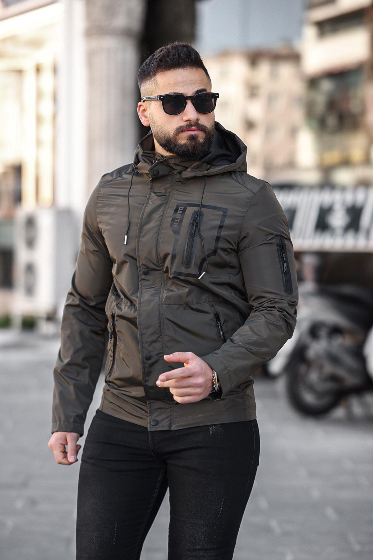 Bluff Erkek Slim Fit Kapüşonlu Mevsimlik Haki Mont – Su İtici