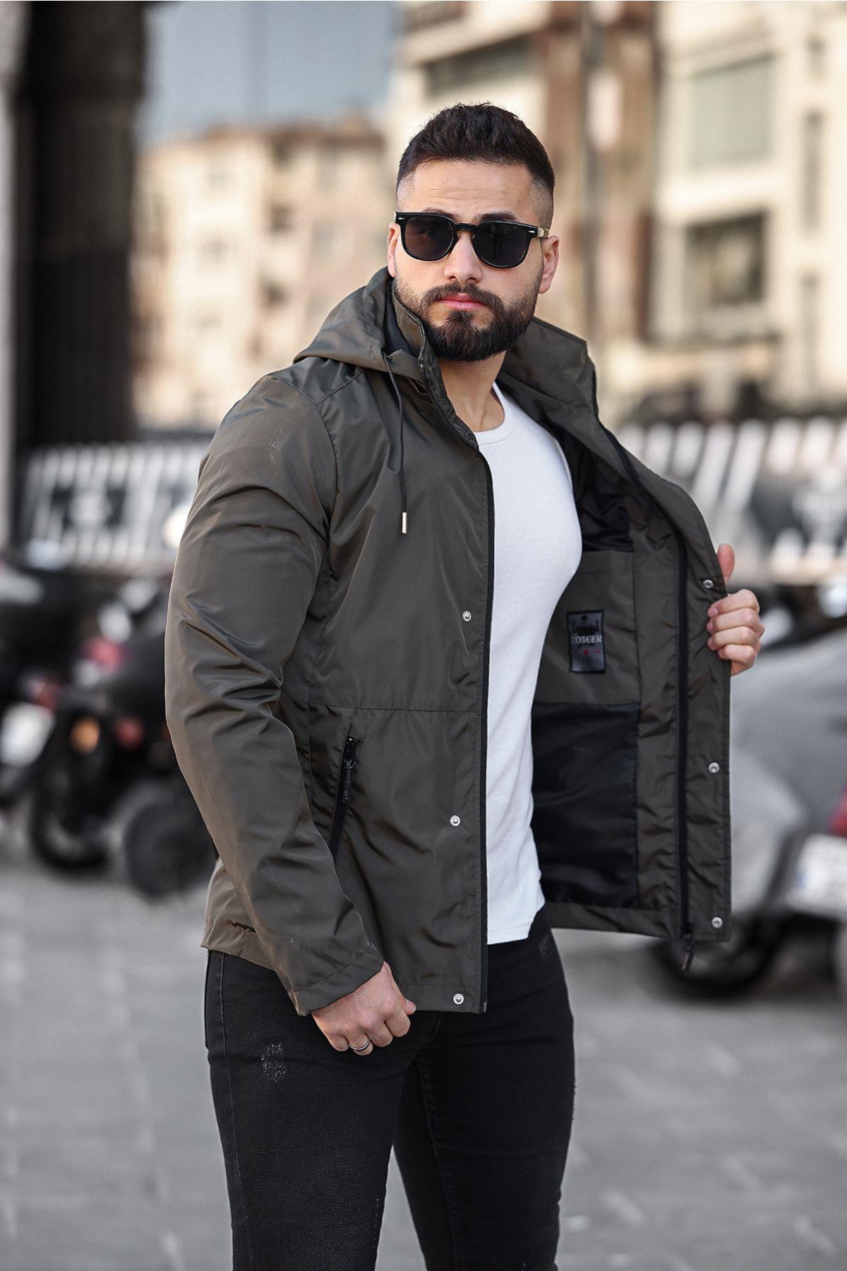 Bluff Erkek Slim Fit Kapüşonlu Mevsimlik Haki Mont – Su İtici