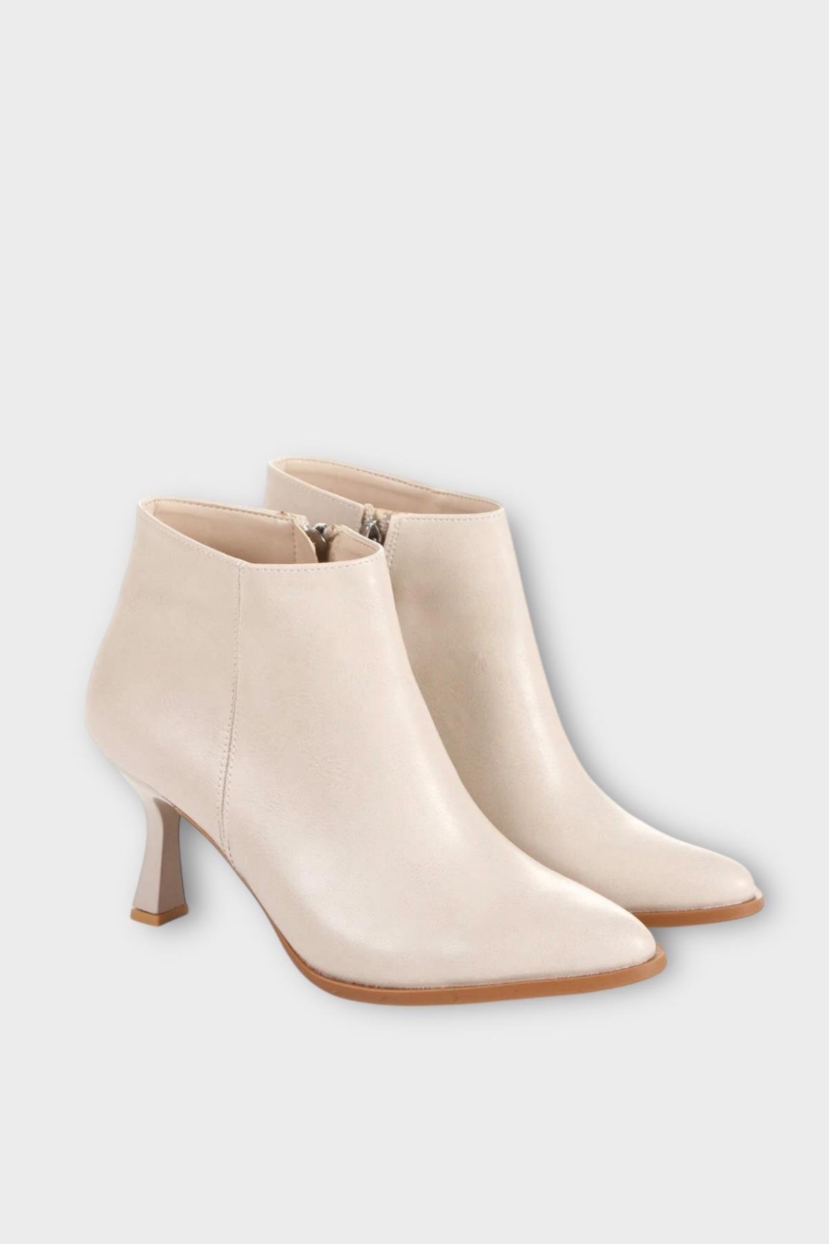 Topuklu Fermuarlı Kadın Bot (8 Cm) BEJ - Görsel 5