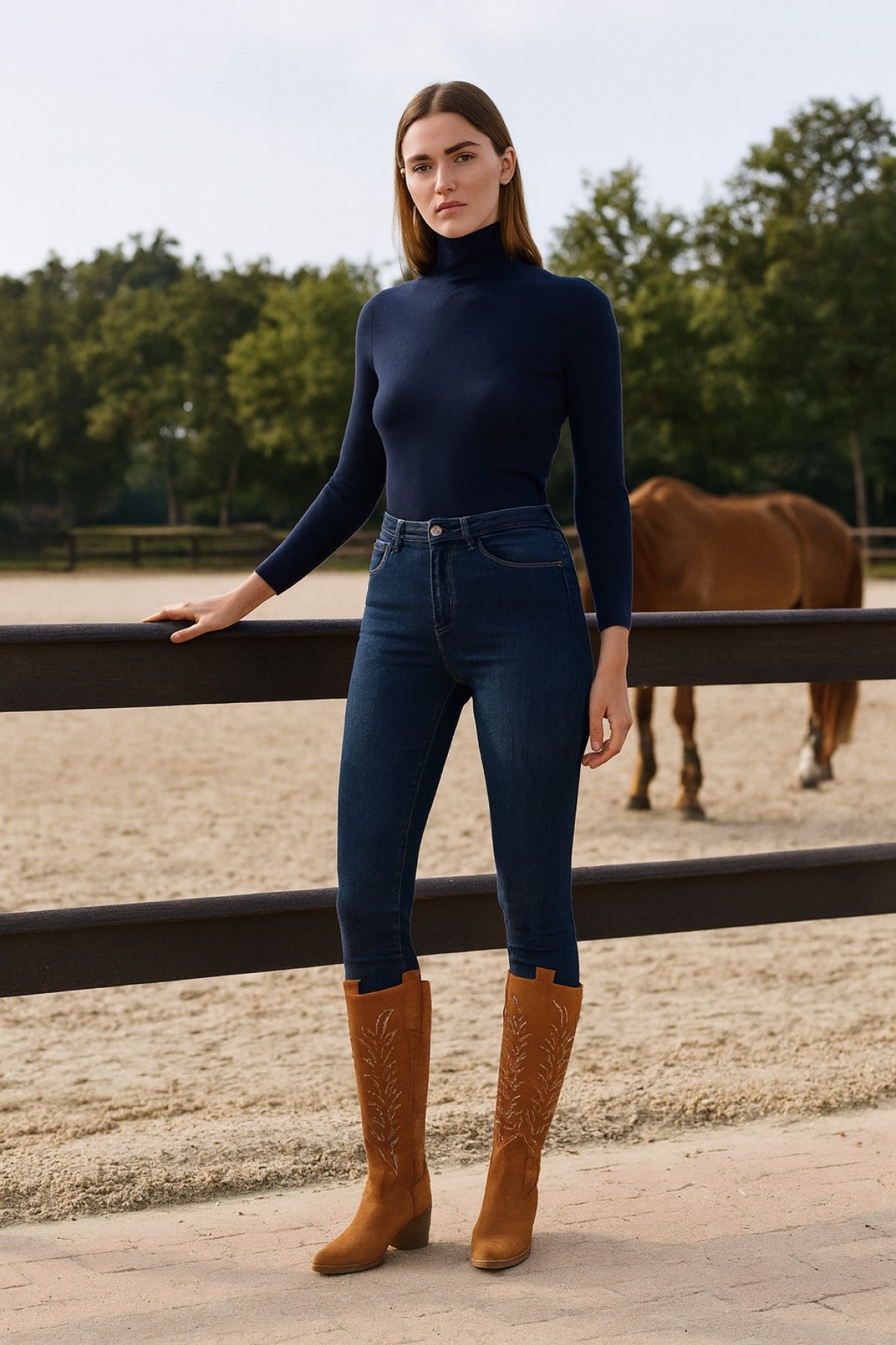 TEXAS Sivri Burun Nakışlı Kalın Topuklu Kadın Kovboy Western Çizme - Görsel 5