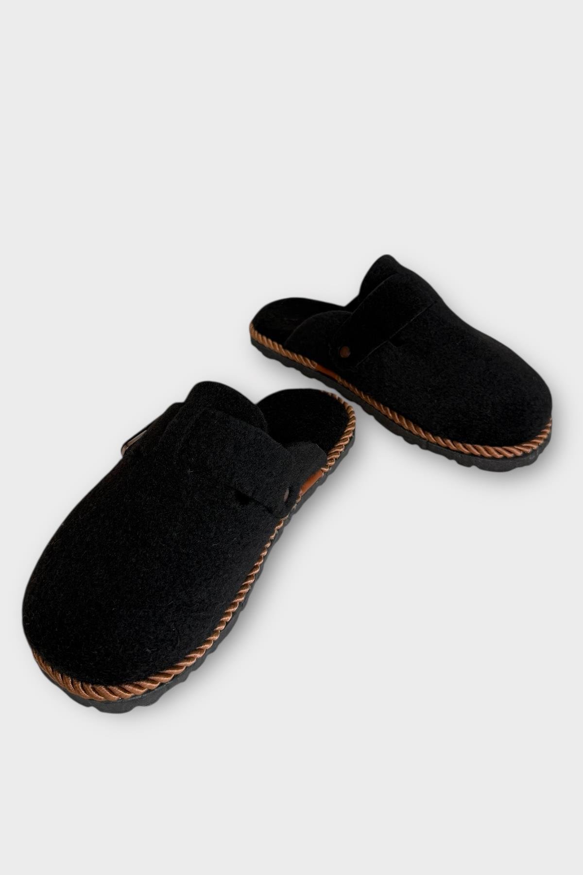 Tokalı Keçe Kumaşlı Ev Terliği SİYAH - Görsel 6