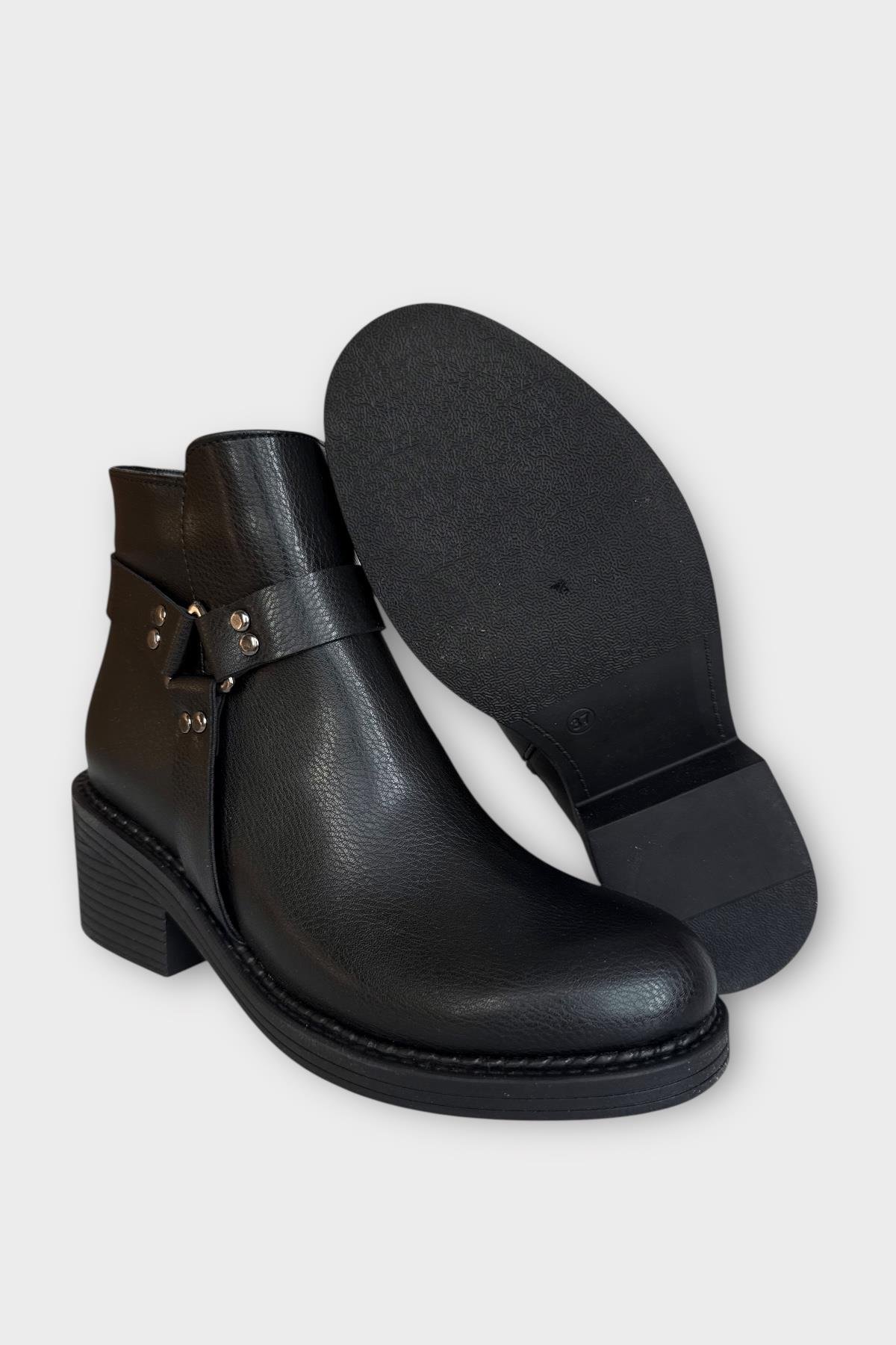 Kadın Toka Detaylı Fermuarlı Kalın Topuk Bot SİYAH - Görsel 7