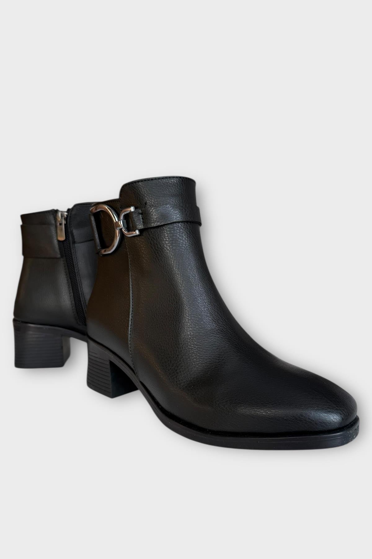 Toka Detaylı Topuklu Fermuarlı Kadın Bot SİYAH - GÜMÜŞ - Görsel 3