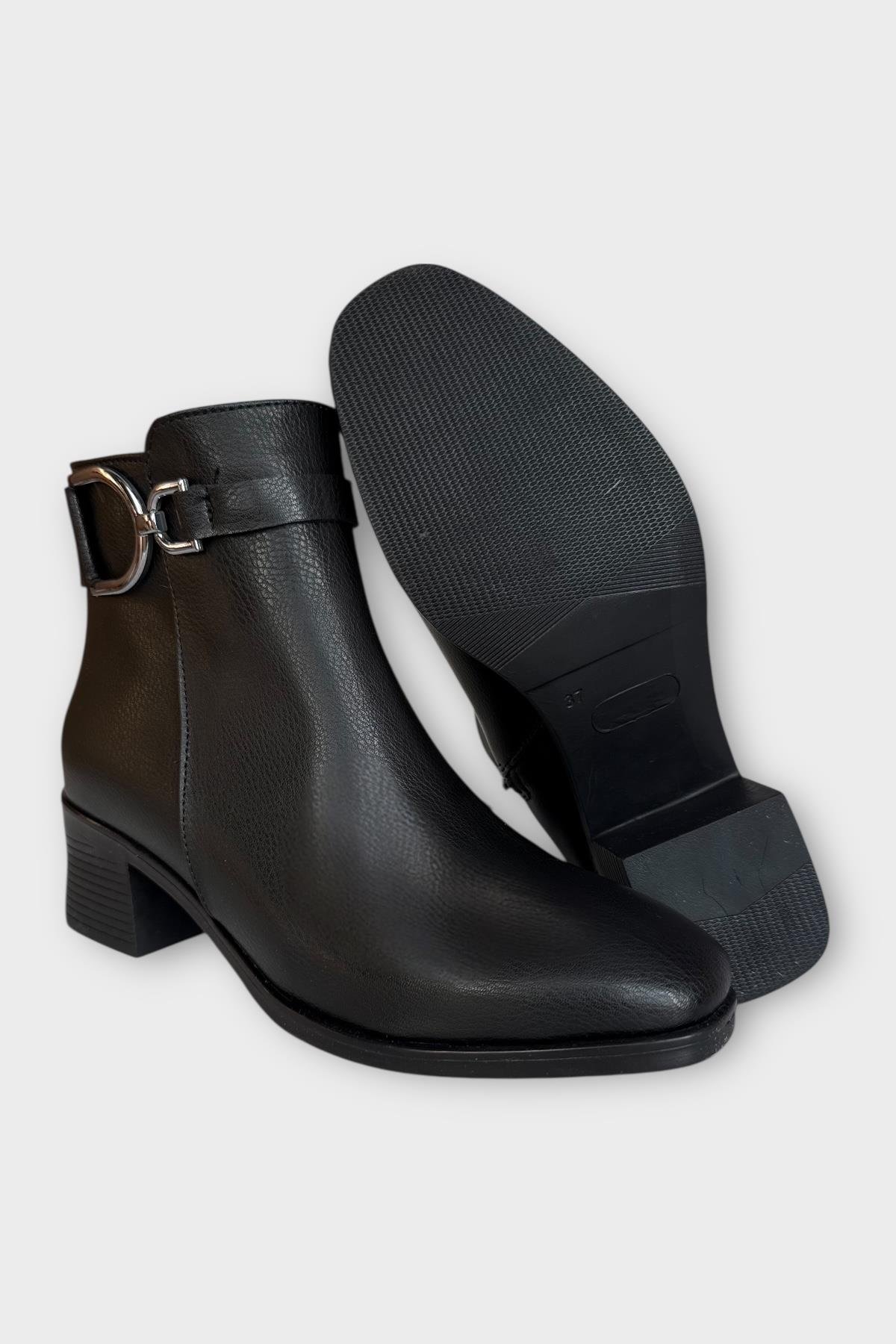 Toka Detaylı Topuklu Fermuarlı Kadın Bot SİYAH - GÜMÜŞ - Görsel 8