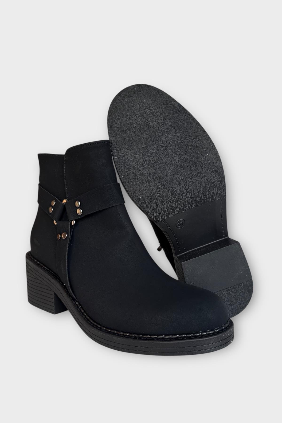 Kadın Toka Detaylı Fermuarlı Kalın Topuk Bot SİYAH - FÜME - Görsel 7