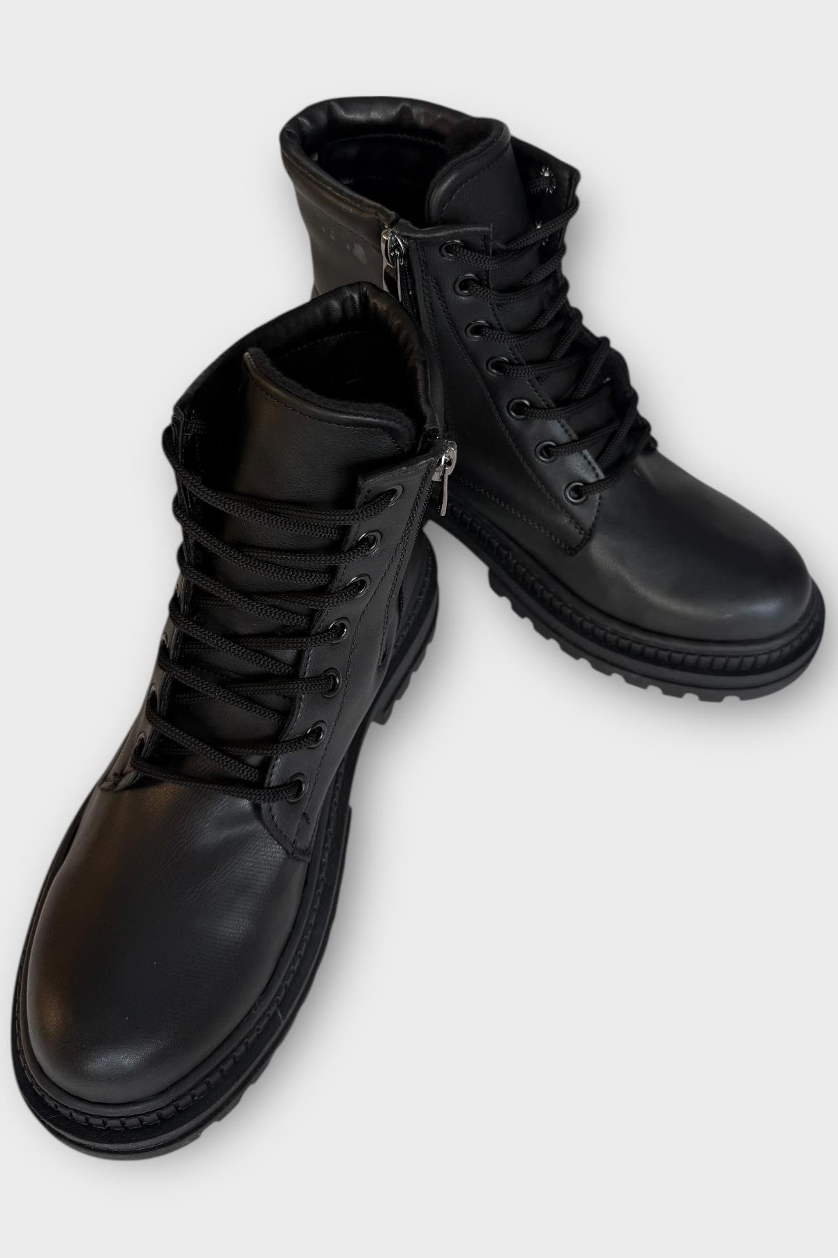 Kalın Taban Bağcıklı Fermuarlı Kadın Bot SİYAH - Görsel 6