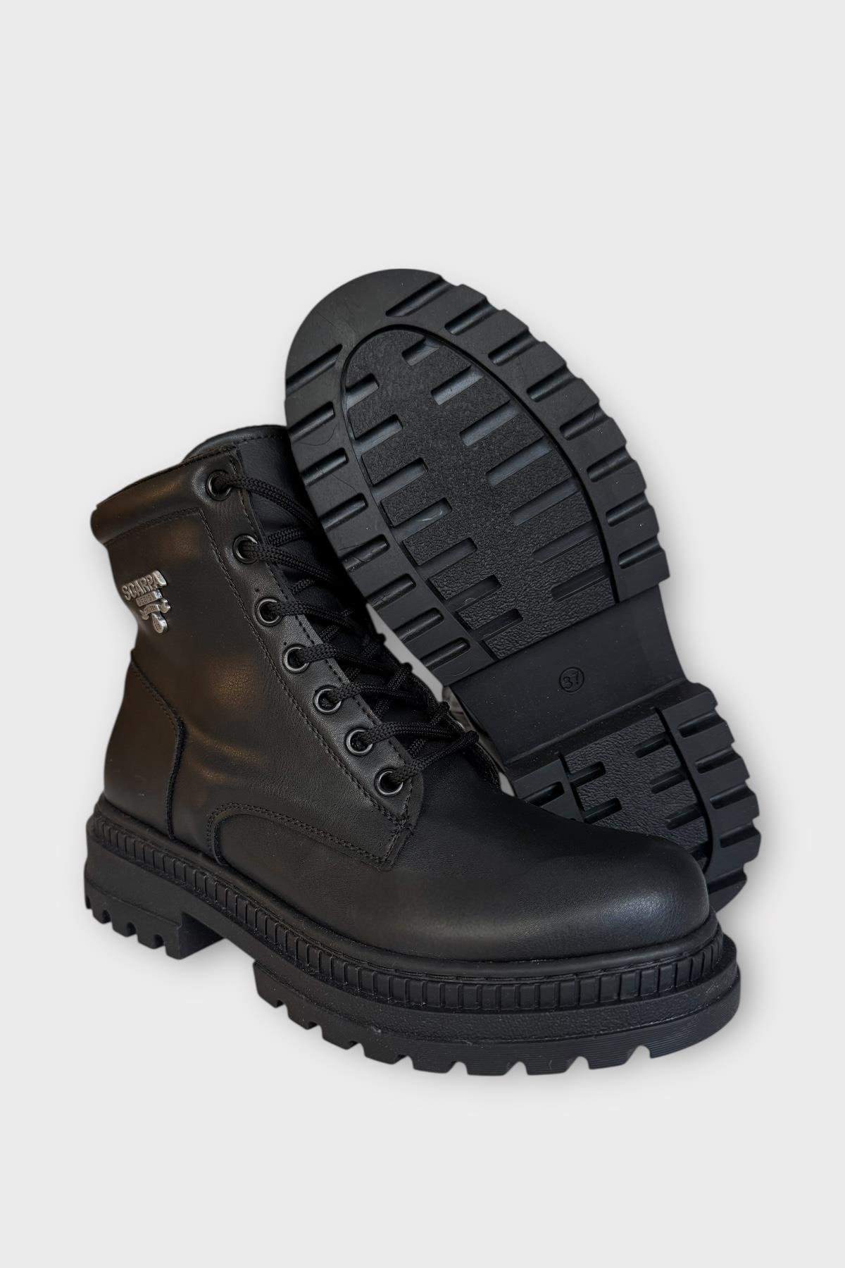 Kalın Taban Bağcıklı Fermuarlı Kadın Bot SİYAH - Görsel 8