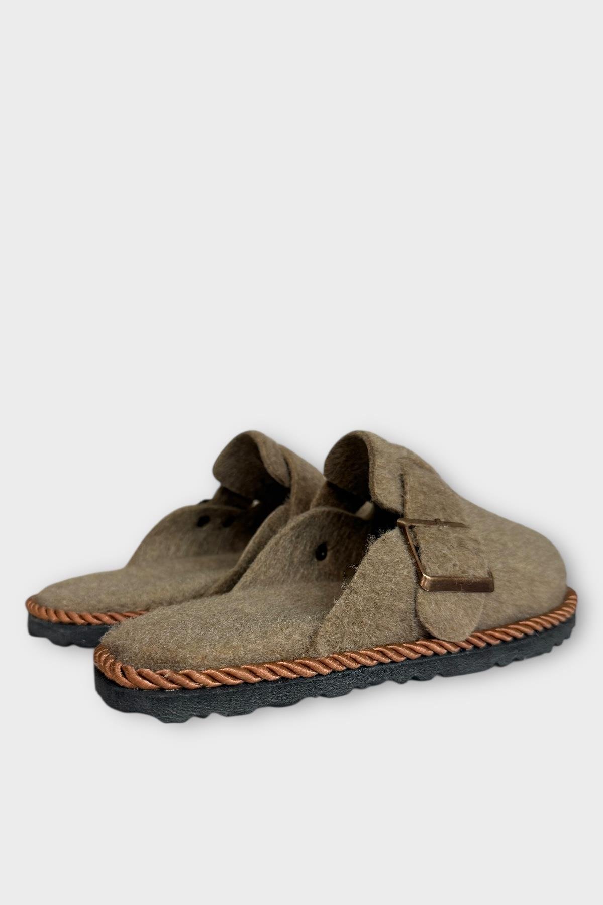 Tokalı Keçe Kumaşlı Ev Terliği HAKİ - Görsel 7