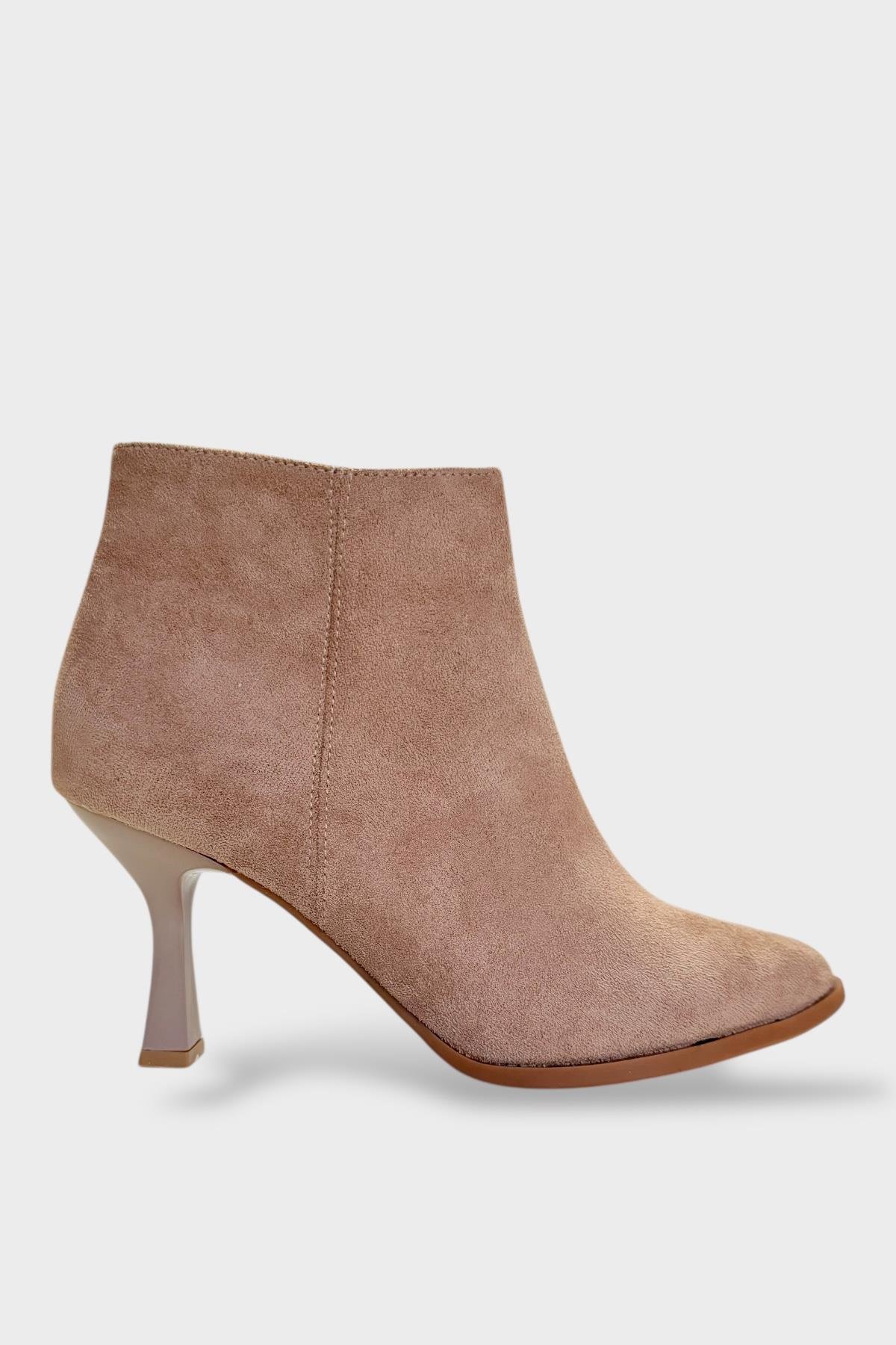 Topuklu Fermuarlı Kadın Bot (8 Cm) VİZON - Görsel 2