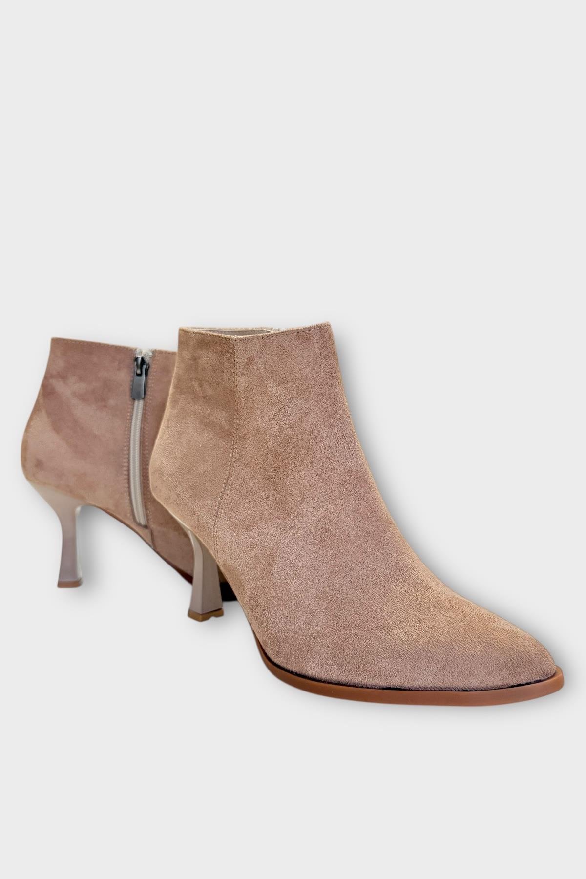 Topuklu Fermuarlı Kadın Bot (8 Cm) VİZON - Görsel 3
