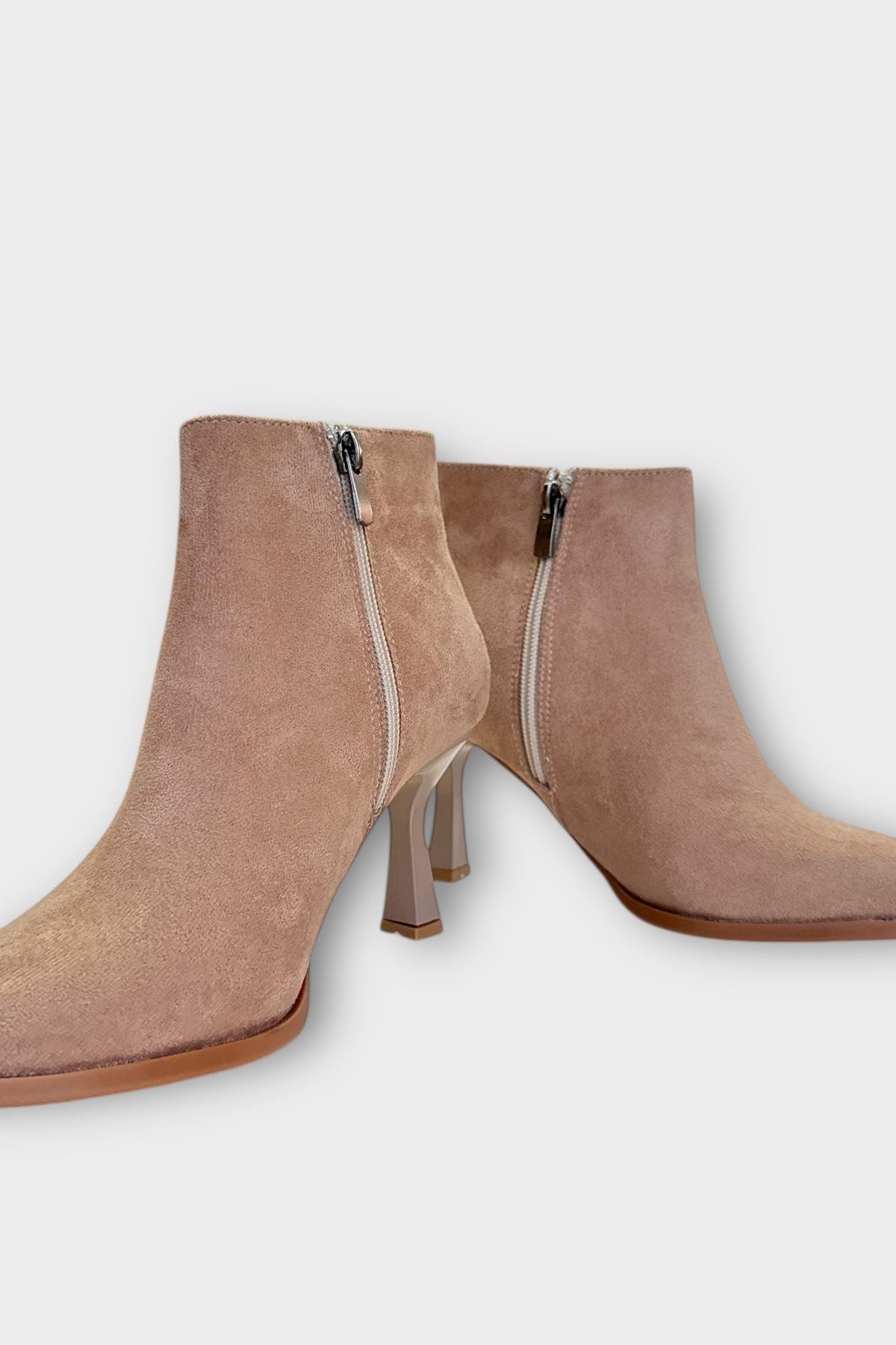 Topuklu Fermuarlı Kadın Bot (8 Cm) VİZON - Görsel 4