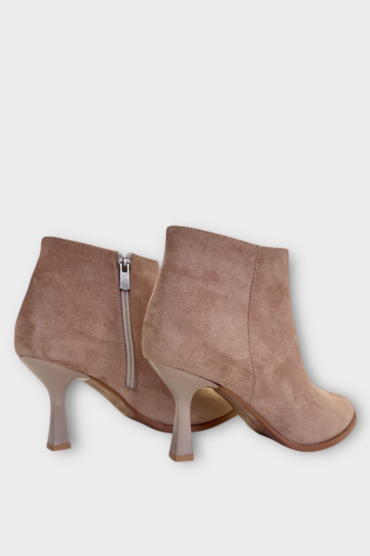 Topuklu Fermuarlı Kadın Bot (8 Cm) VİZON - Görsel 6