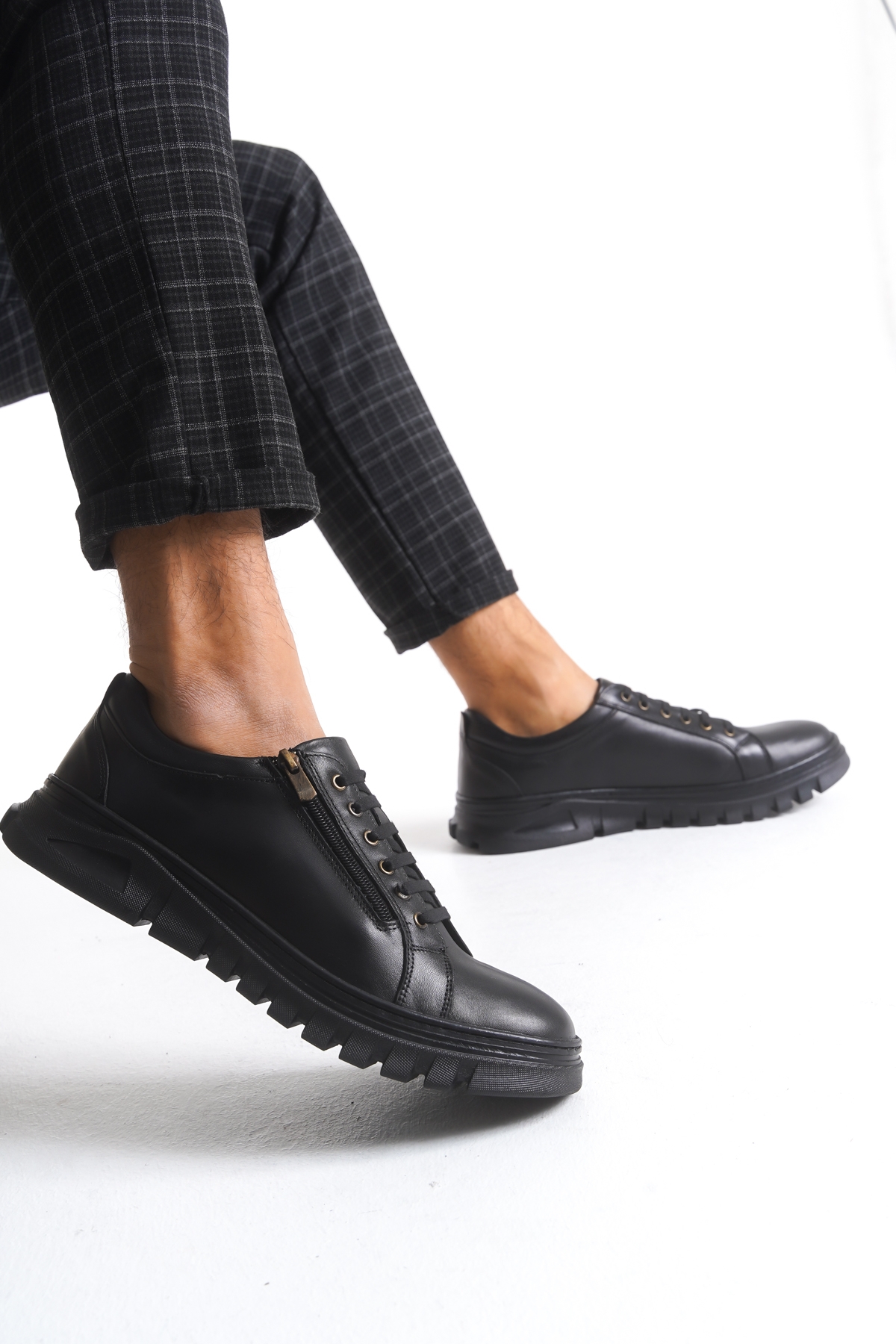 1990 Erkek Hakiki Deri Fermuarlı Ayakkabı Siyah - Görsel 2