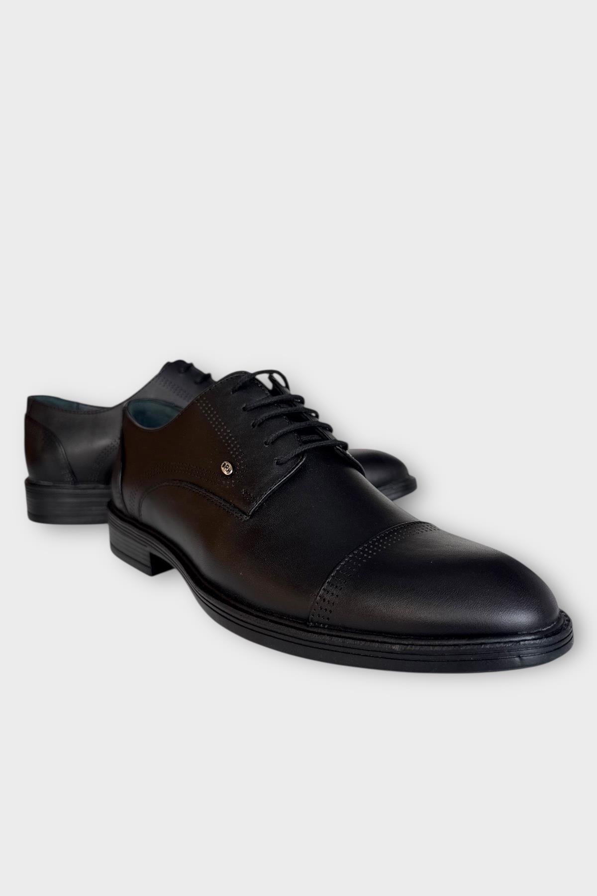 Erkek Hakiki Deri Bağcıklı Ayakkabı SİYAH - Görsel 3