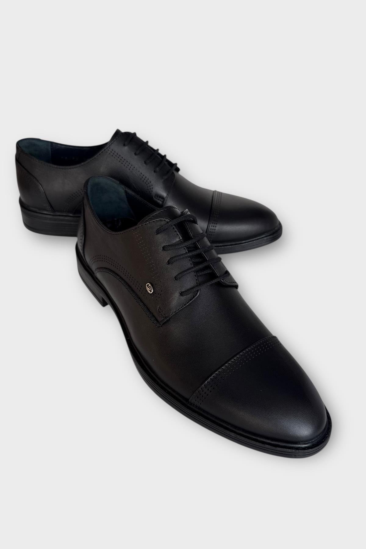 Erkek Hakiki Deri Bağcıklı Ayakkabı SİYAH - Görsel 4