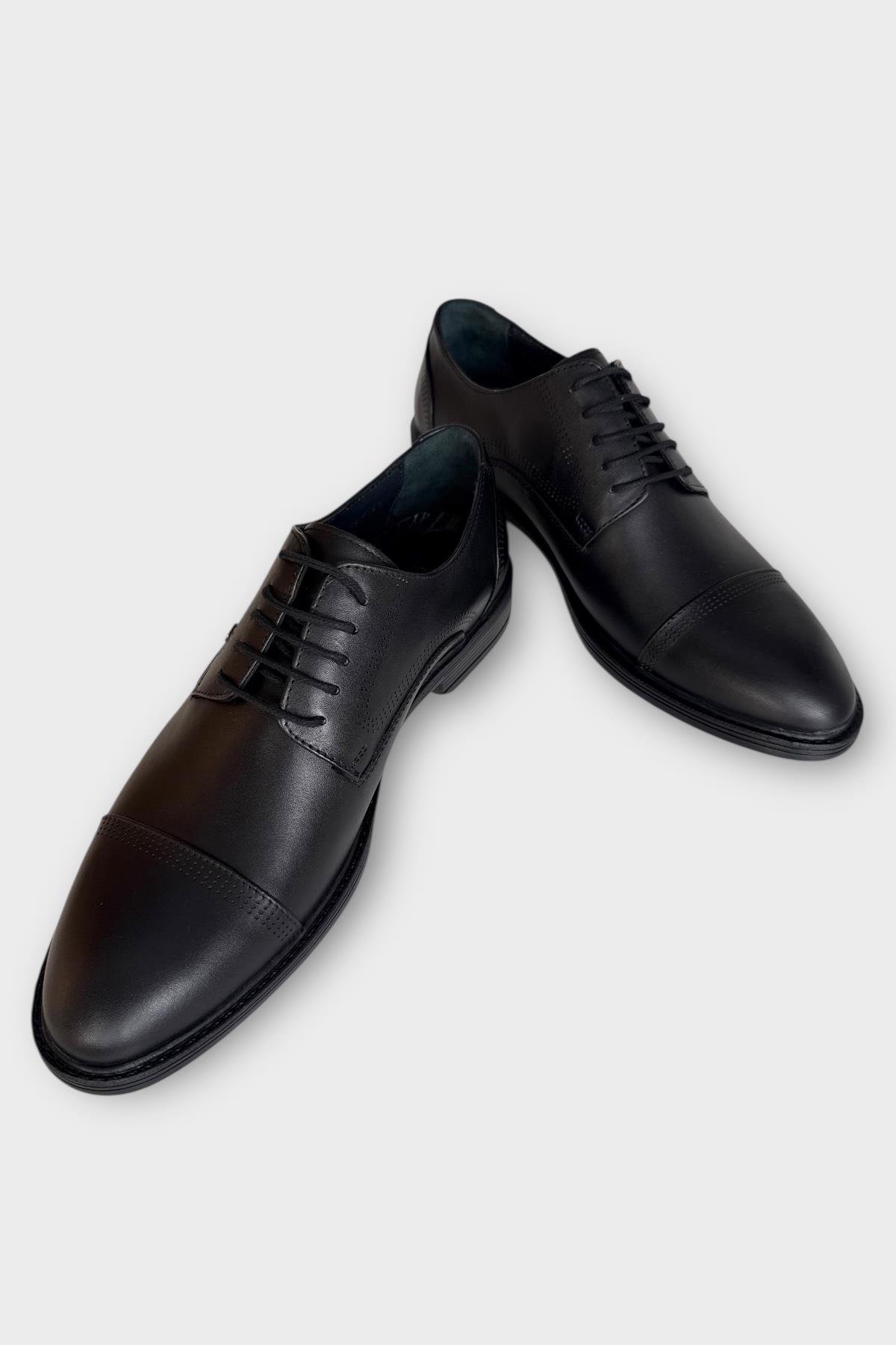 Erkek Hakiki Deri Bağcıklı Ayakkabı SİYAH - Görsel 5