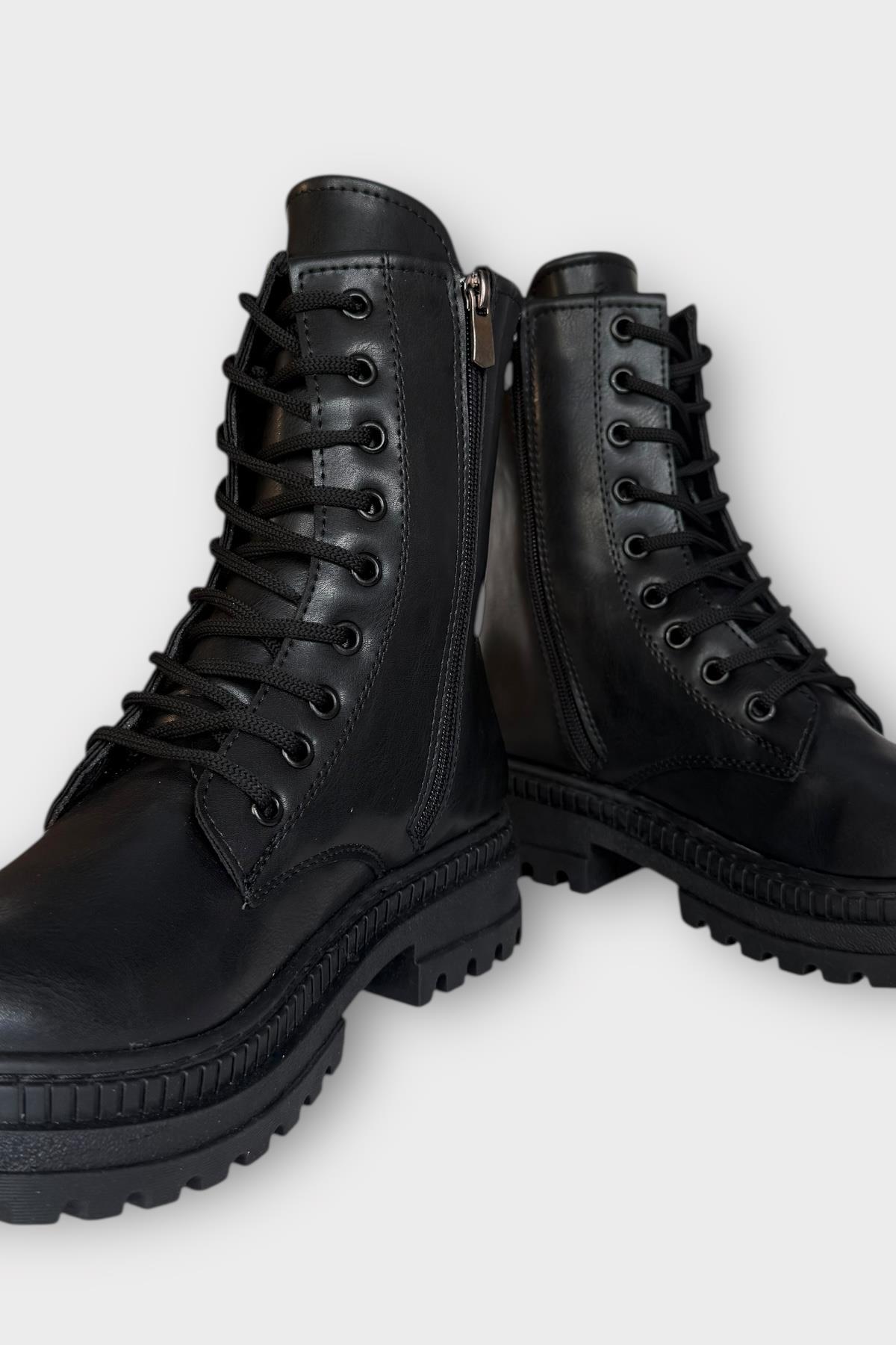 Kışlık Yandan Fermuarlı Uzun Kadın Bot SİYAH - SİYAH - Görsel 4