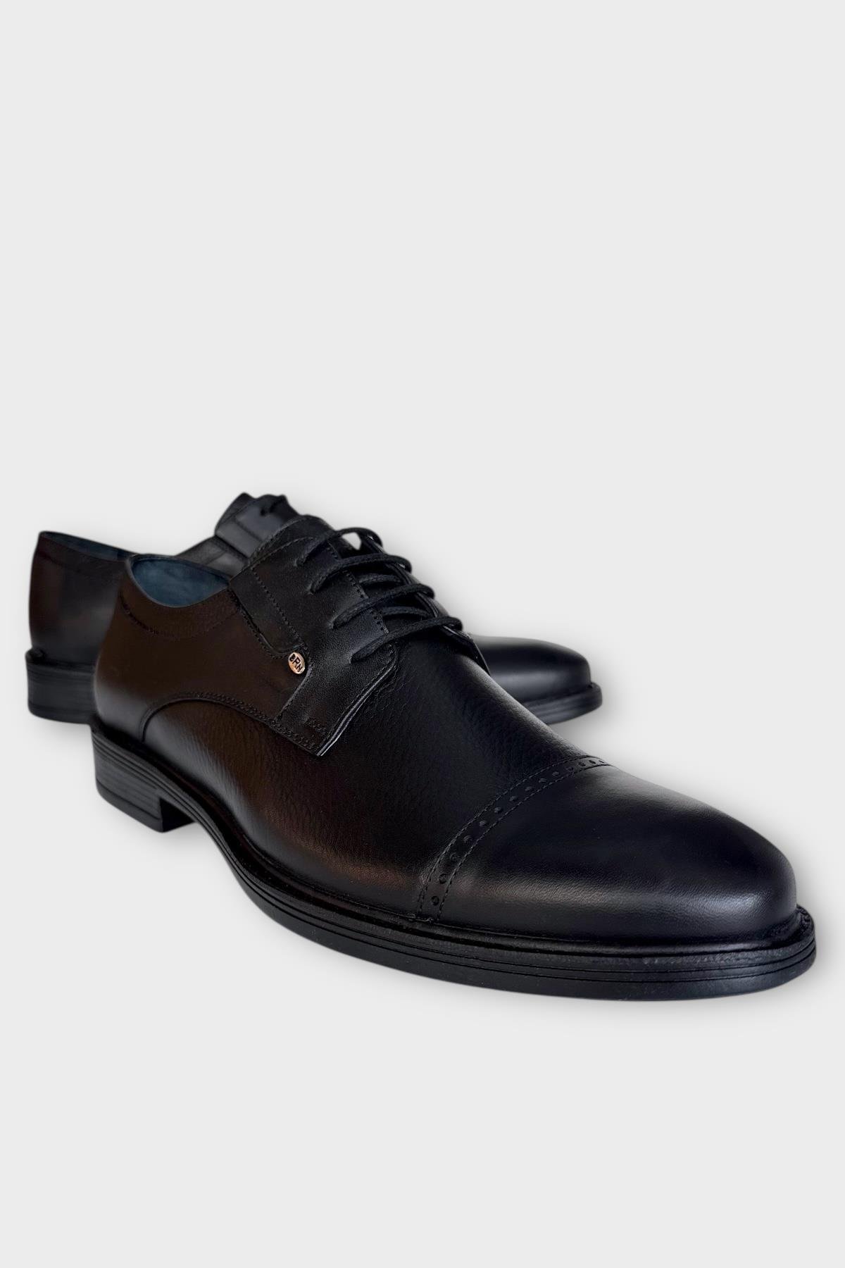 Erkek Hakiki Deri Bağcıklı Ayakkabı SİYAH - FÜME - Görsel 3