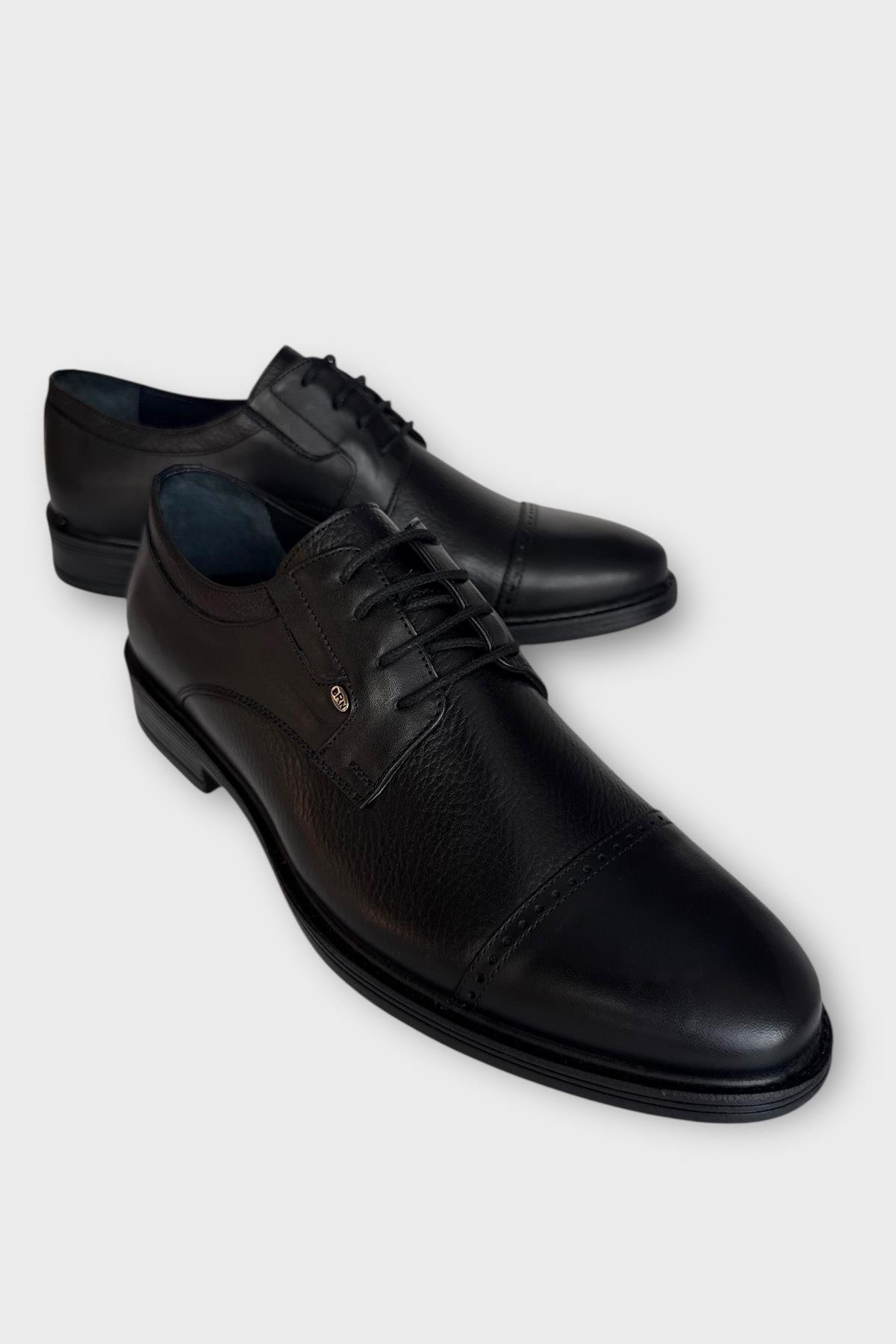 Erkek Hakiki Deri Bağcıklı Ayakkabı SİYAH - FÜME - Görsel 4