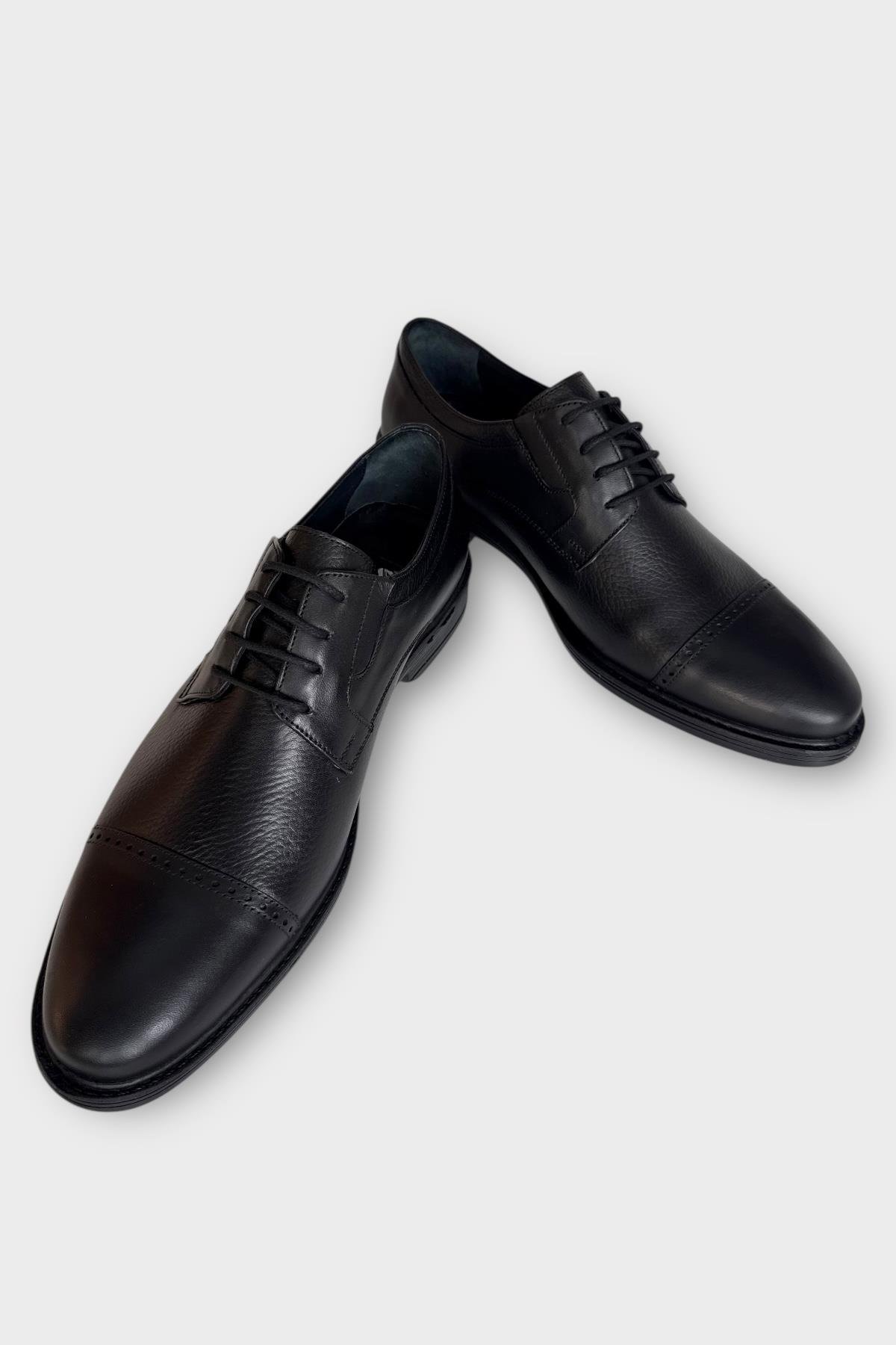 Erkek Hakiki Deri Bağcıklı Ayakkabı SİYAH - FÜME - Görsel 5