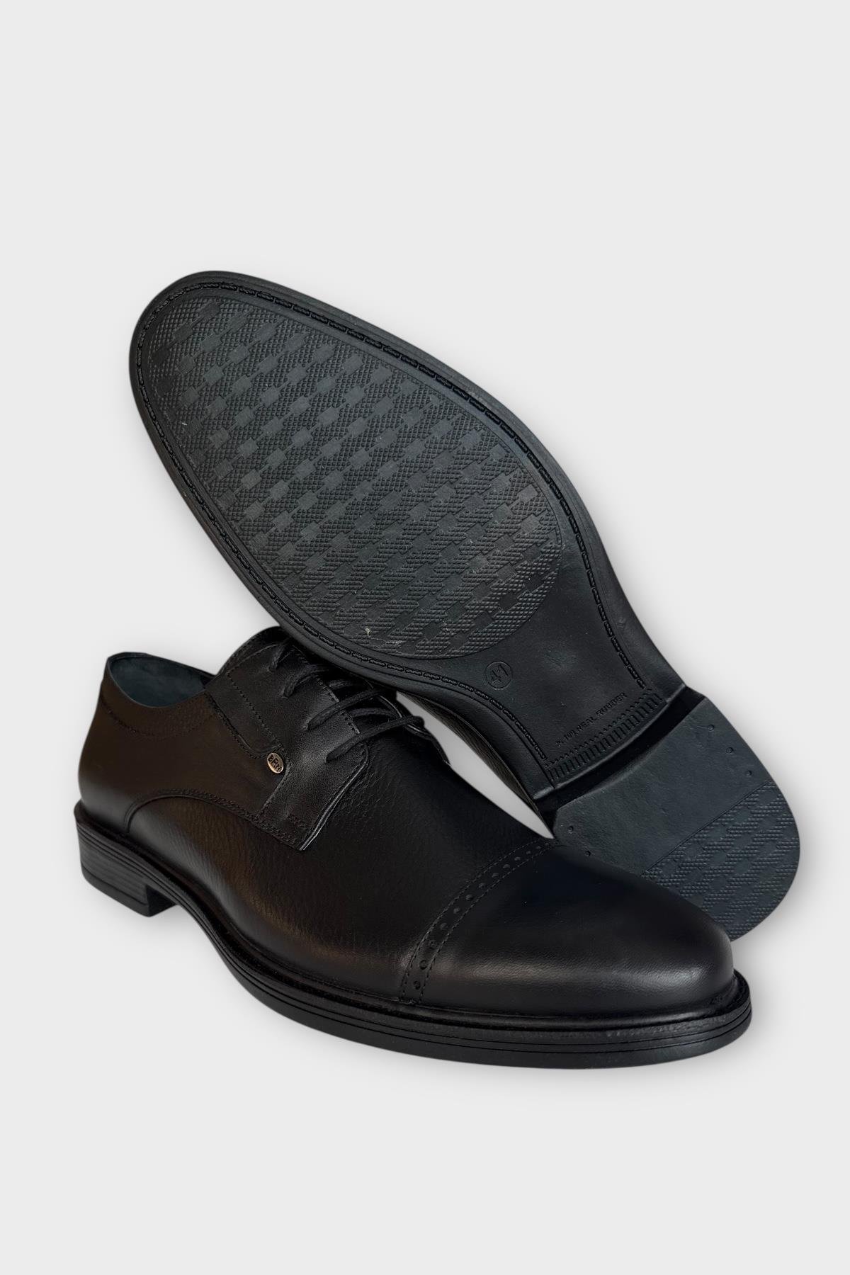 Erkek Hakiki Deri Bağcıklı Ayakkabı SİYAH - FÜME - Görsel 7