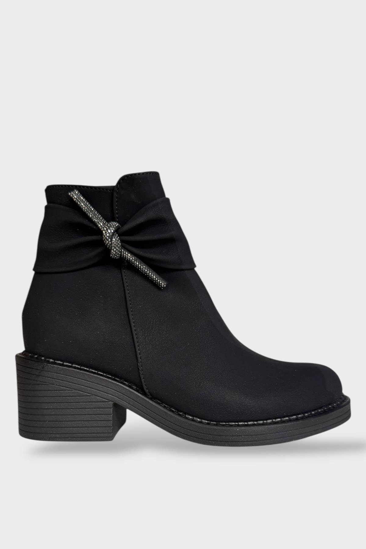 Taş Detaylı Kalın Topuklu Kadın Bot SİYAH - FÜME - Görsel 2