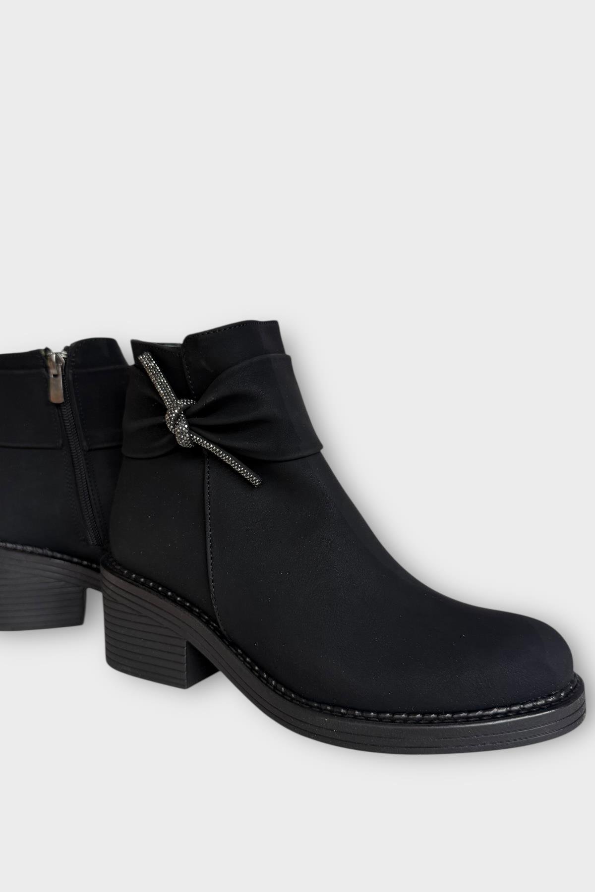 Taş Detaylı Kalın Topuklu Kadın Bot SİYAH - FÜME - Görsel 3