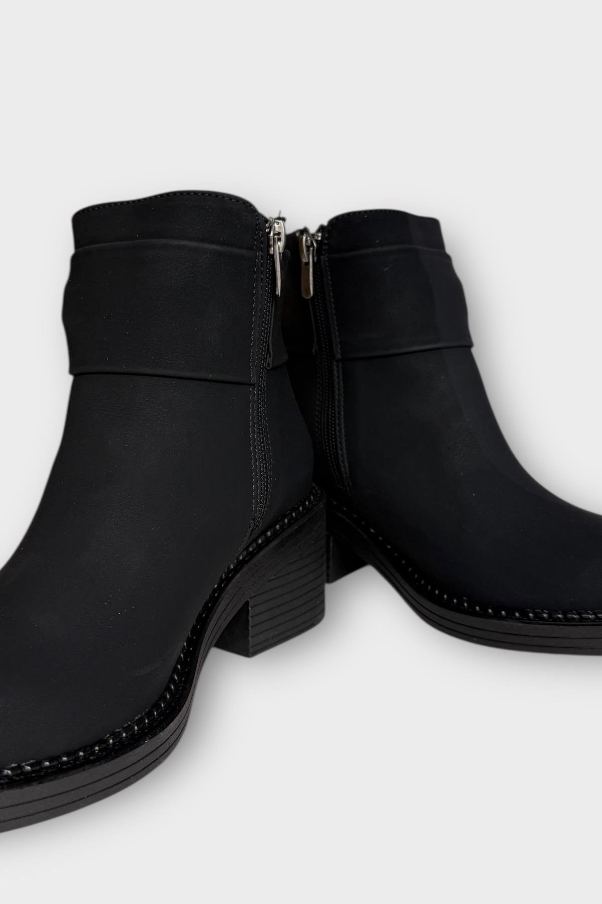 Taş Detaylı Kalın Topuklu Kadın Bot SİYAH - FÜME - Görsel 4