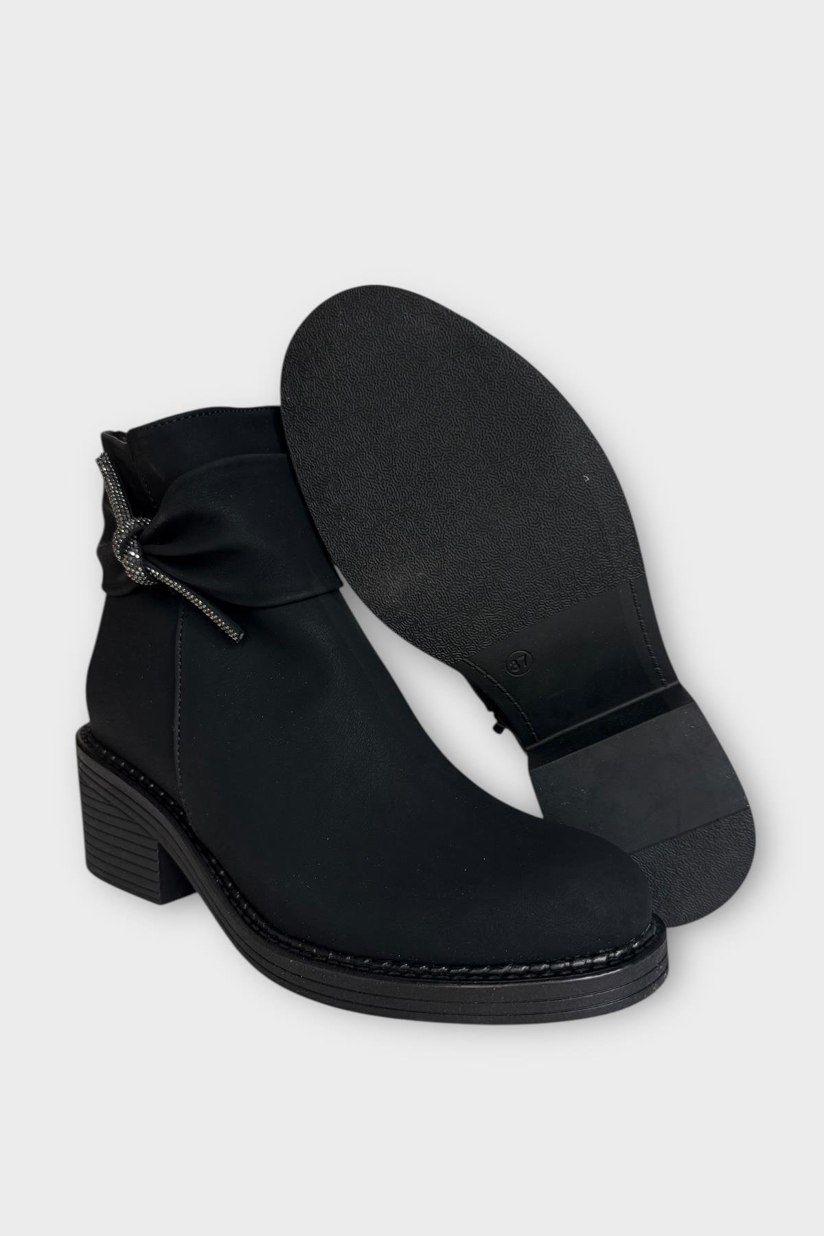 Taş Detaylı Kalın Topuklu Kadın Bot SİYAH - FÜME - Görsel 7
