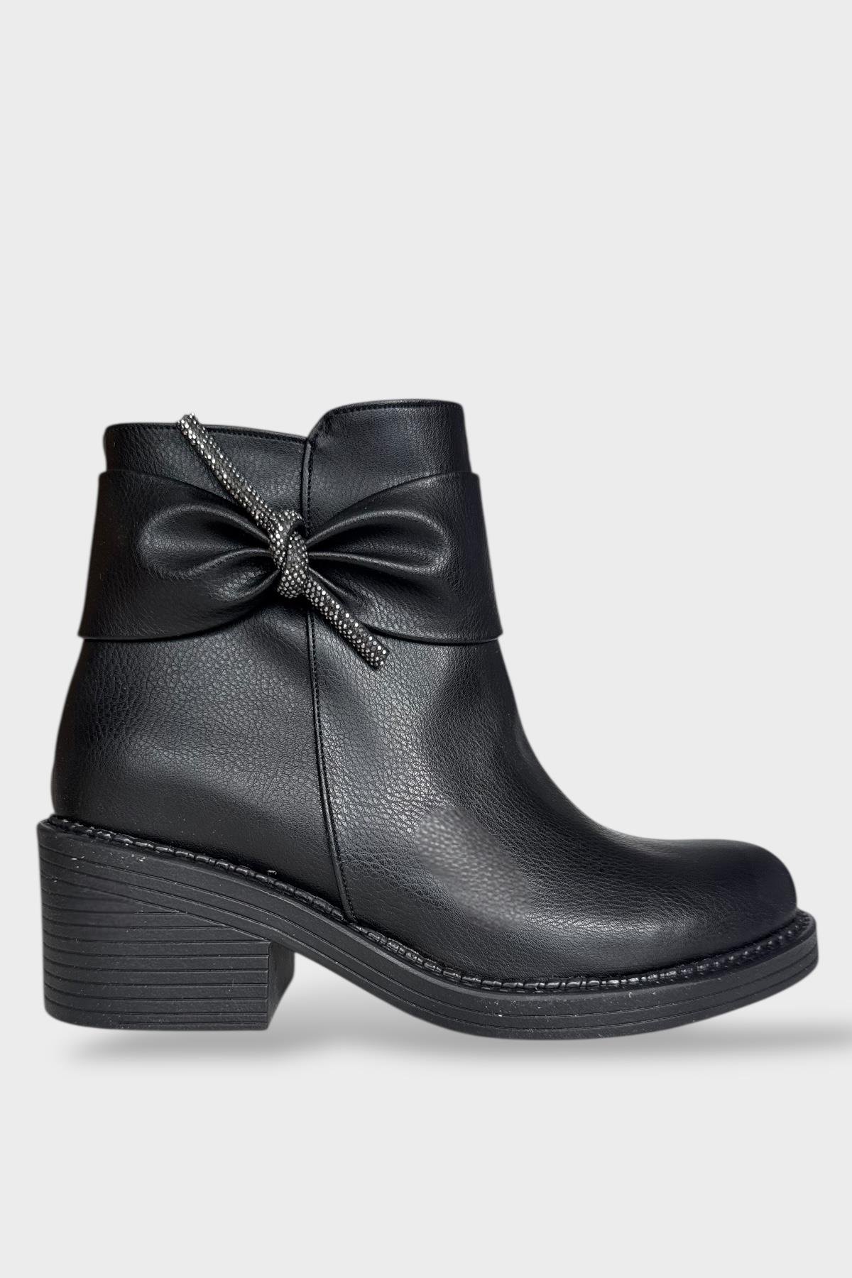 Taş Detaylı Kalın Topuklu Kadın Bot SİYAH - GÜMÜŞ - Görsel 2