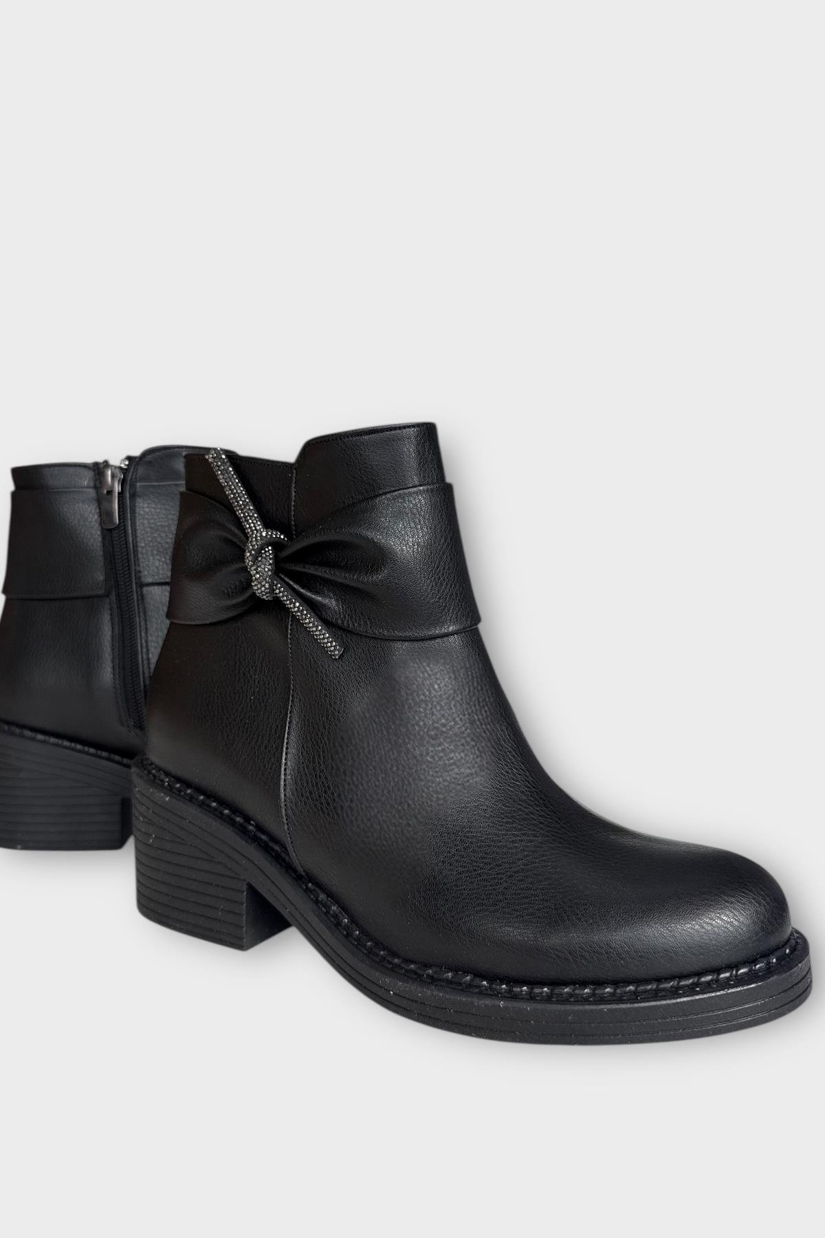Taş Detaylı Kalın Topuklu Kadın Bot SİYAH - GÜMÜŞ - Görsel 3