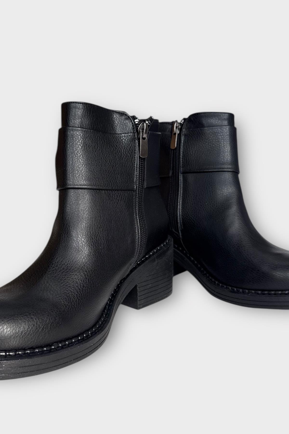 Taş Detaylı Kalın Topuklu Kadın Bot SİYAH - GÜMÜŞ - Görsel 4