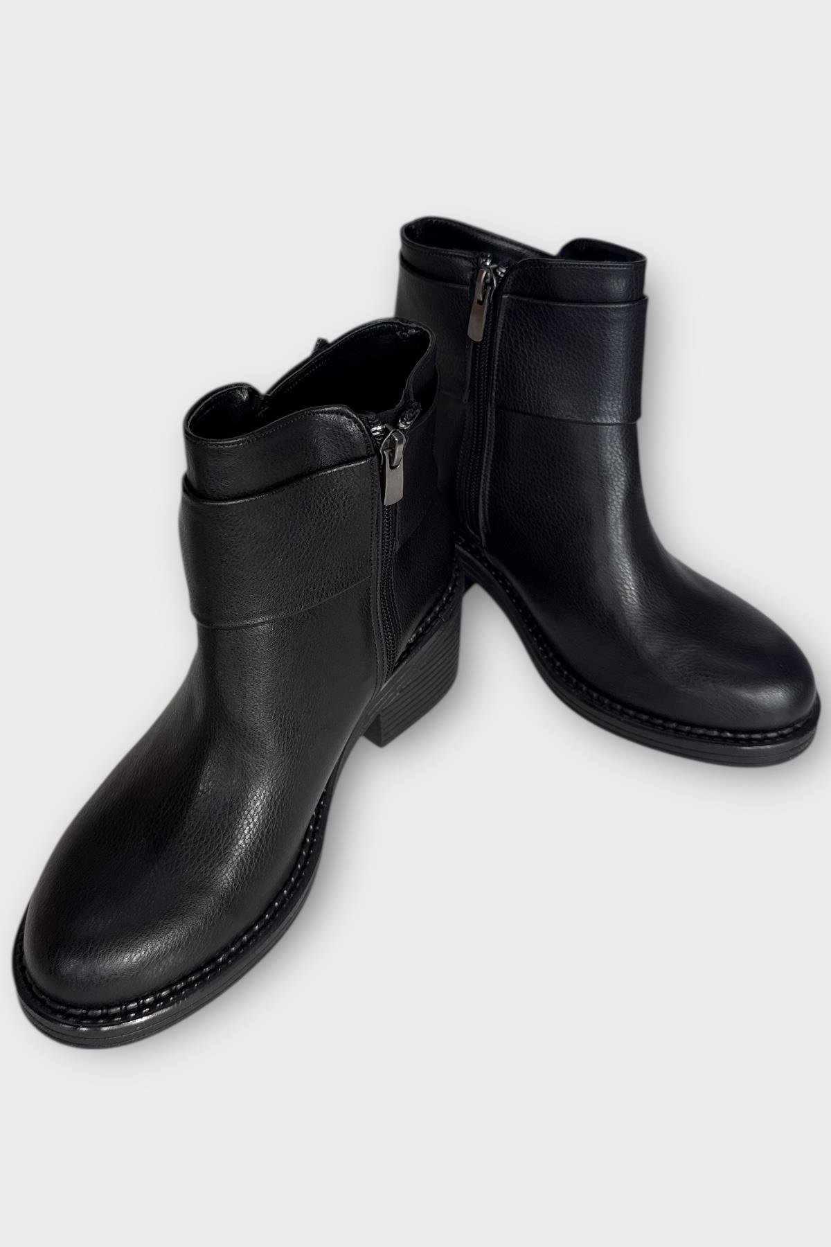 Taş Detaylı Kalın Topuklu Kadın Bot SİYAH - GÜMÜŞ - Görsel 5