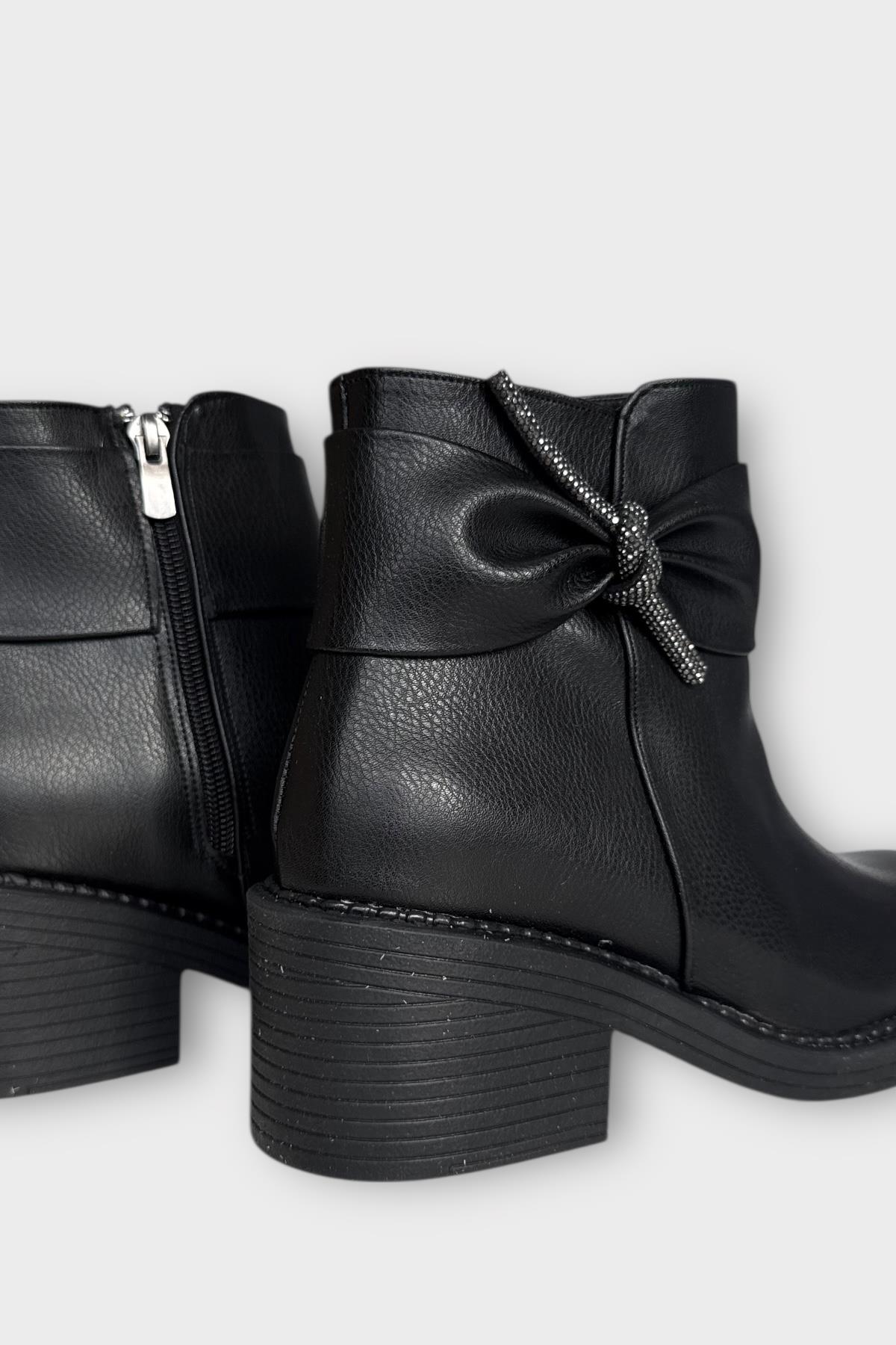 Taş Detaylı Kalın Topuklu Kadın Bot SİYAH - GÜMÜŞ - Görsel 6