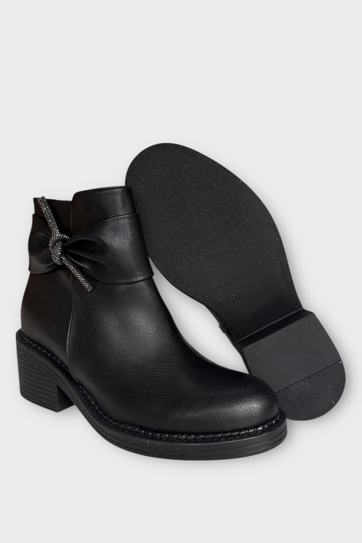 Taş Detaylı Kalın Topuklu Kadın Bot SİYAH - GÜMÜŞ - Görsel 7