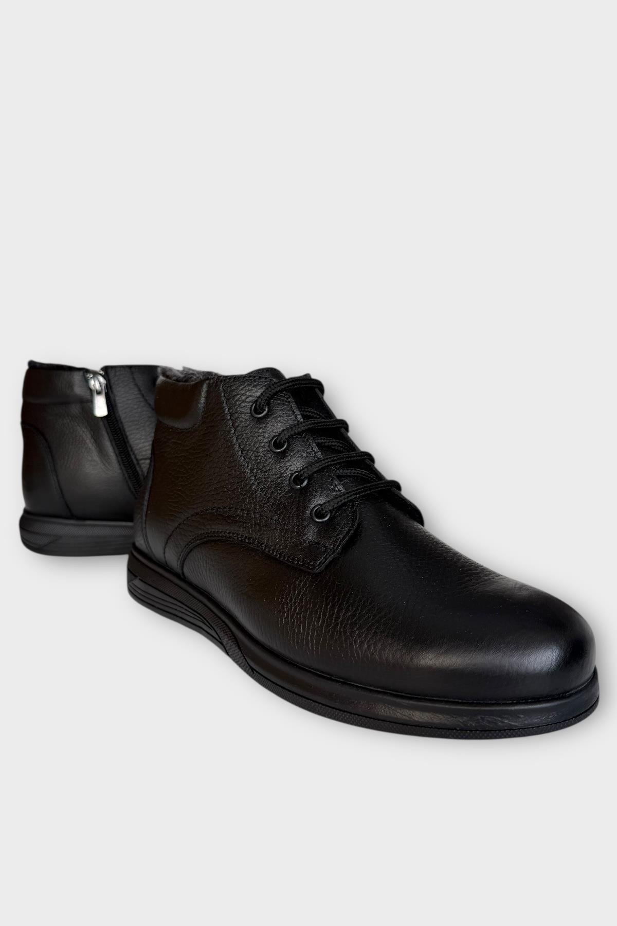 Erkek Hakiki Deri İçi Kürklü Fermuarlı Bot SİYAH - Görsel 3