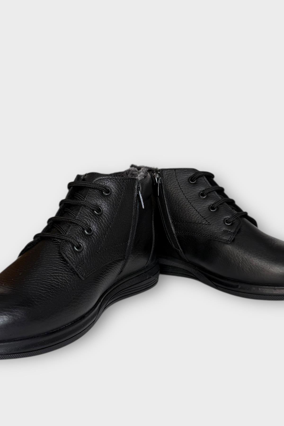 Erkek Hakiki Deri İçi Kürklü Fermuarlı Bot SİYAH - Görsel 4