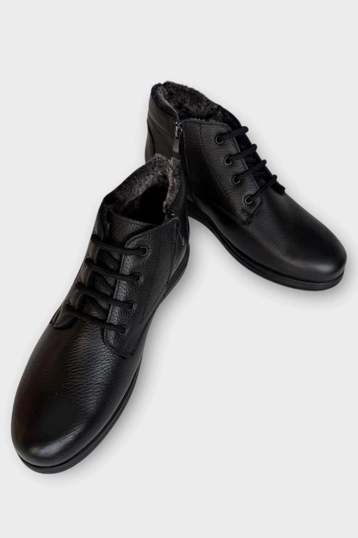 Erkek Hakiki Deri İçi Kürklü Fermuarlı Bot SİYAH - Görsel 5