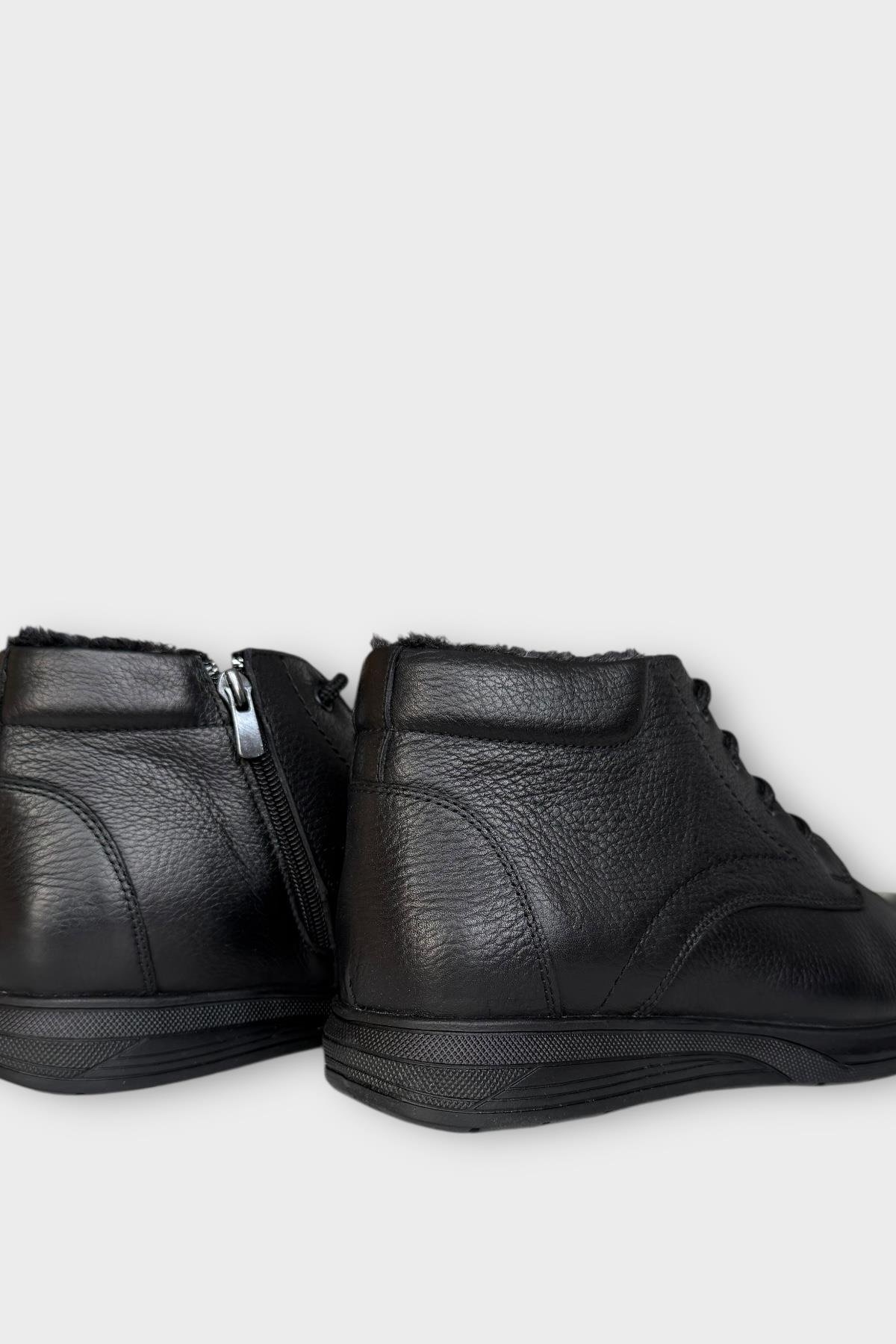 Erkek Hakiki Deri İçi Kürklü Fermuarlı Bot SİYAH - Görsel 6