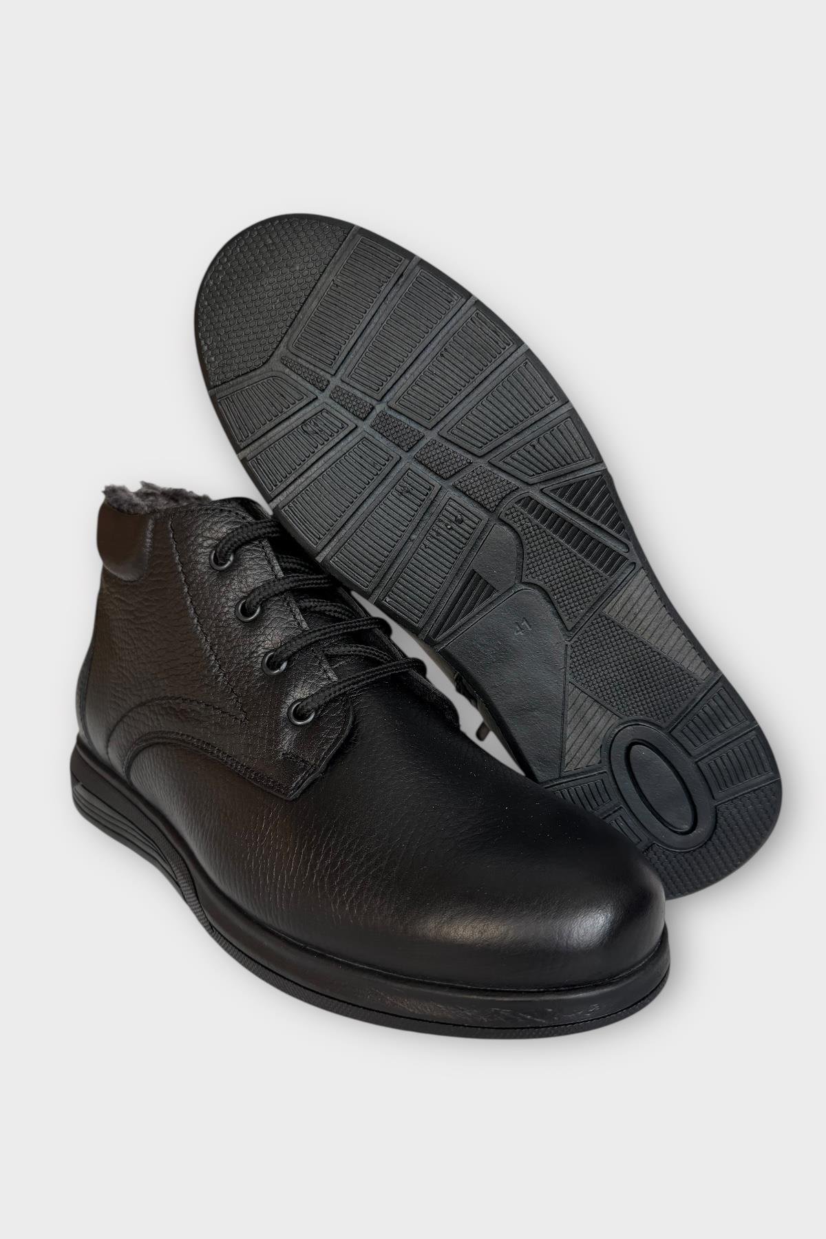 Erkek Hakiki Deri İçi Kürklü Fermuarlı Bot SİYAH - Görsel 7